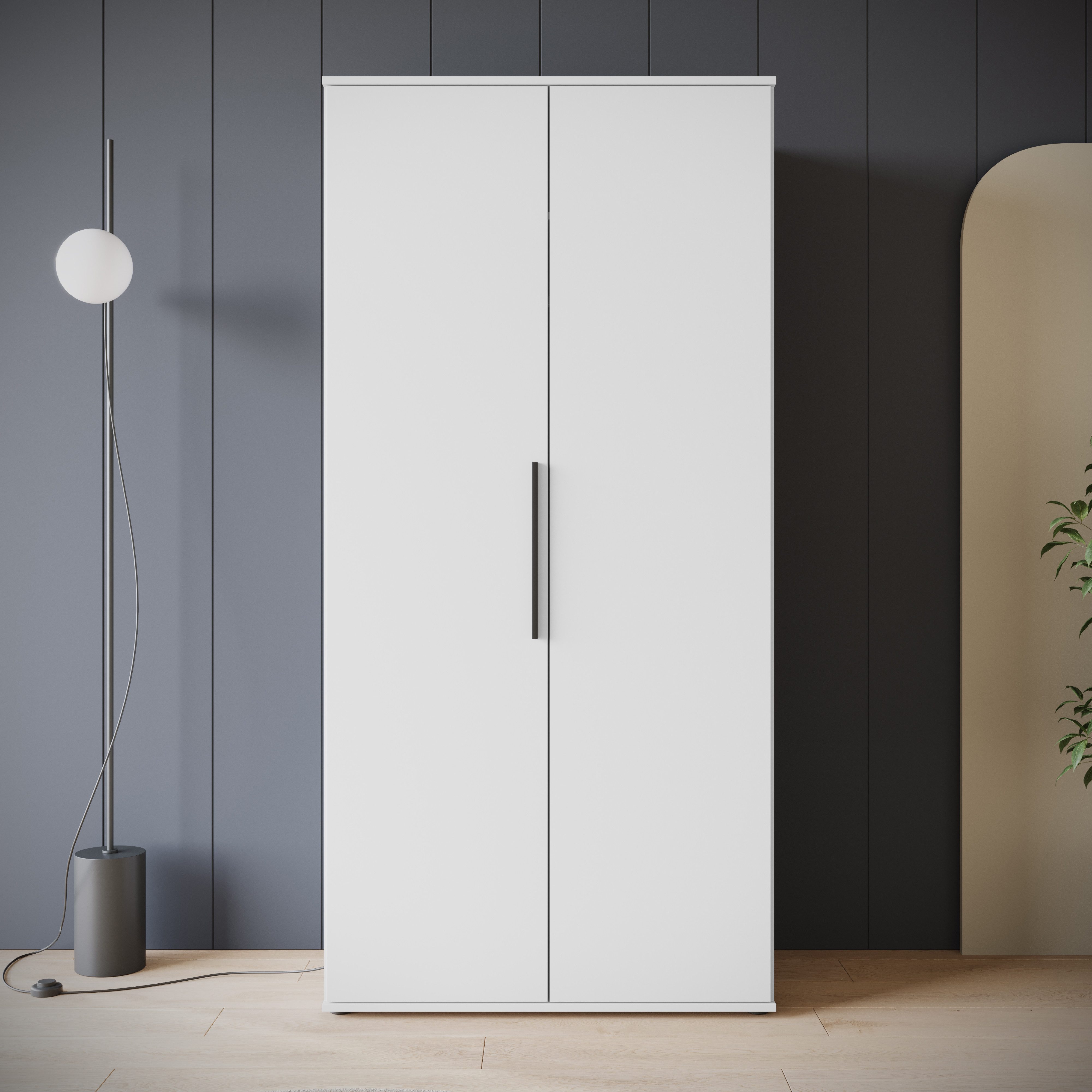 Kleiderschrank LAGOS Wäscheschrank, Garderobe, schwarze Griffe, Made in Europe