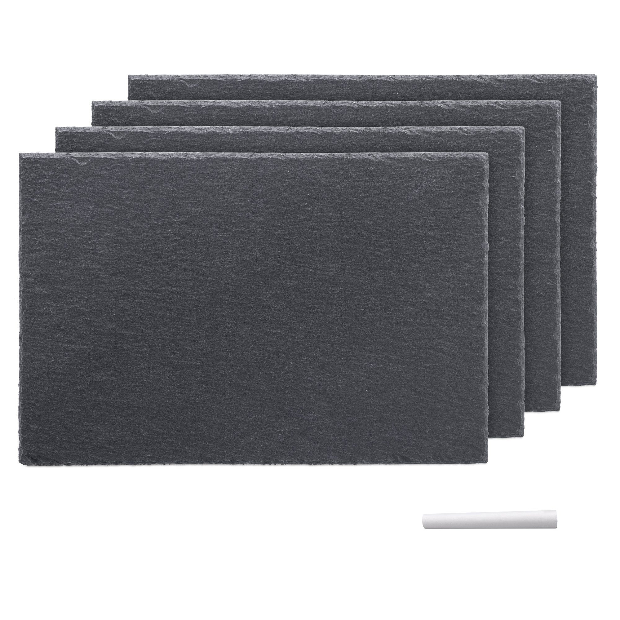 Navaris Servierplatte 4-teiliges Schiefer-Teller-Platzset inkl. Kreide - 30x20cm, Schiefer, (4-tlg)