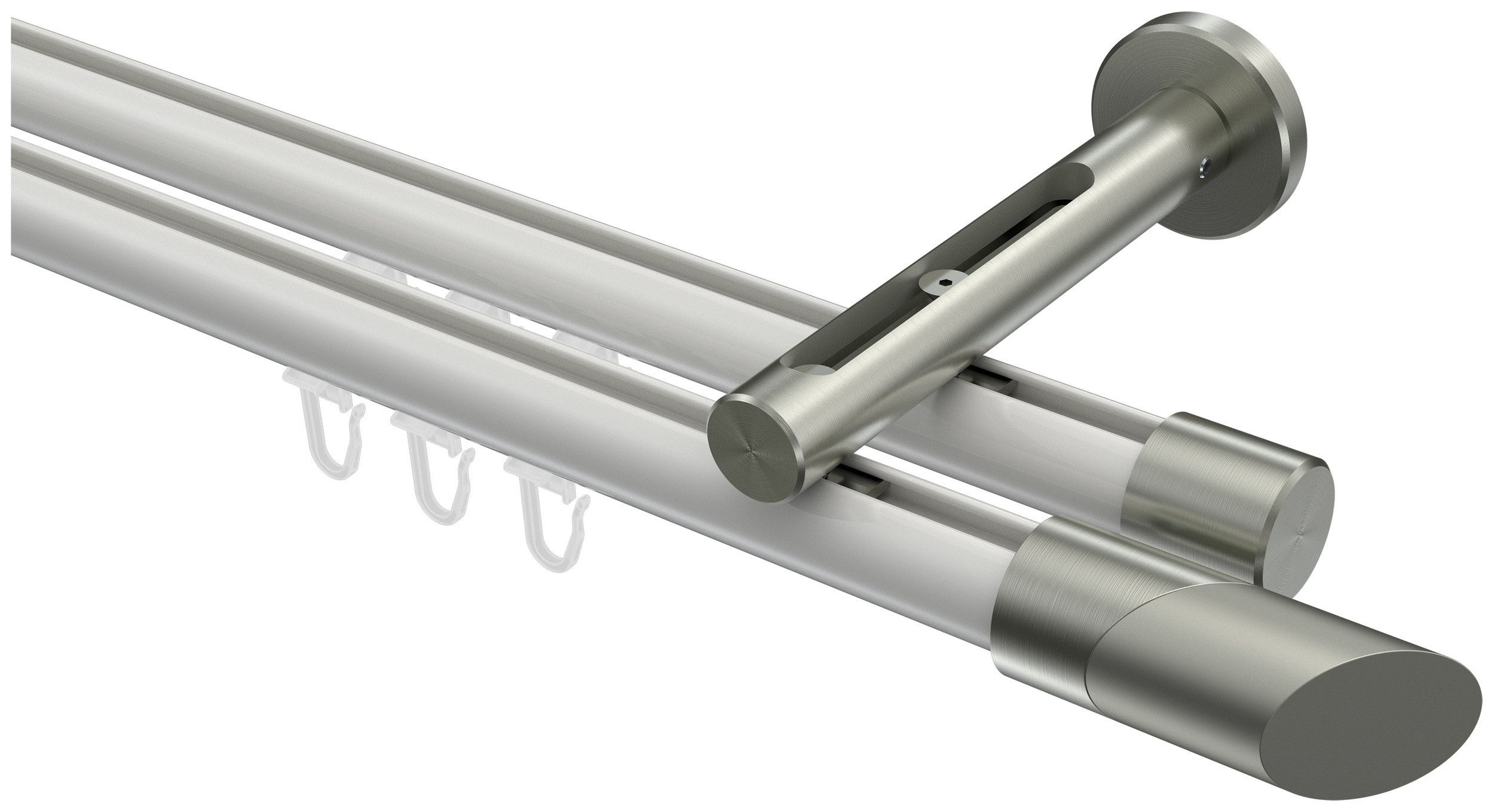 INTERDECO Innenlaufschiene Siteno Verano, Ø 20 mm, 2-läufig, Fixmaß, kürzbar, Wandmontage, Aluminium, Weiß / Edelstahl-Optik / Bicolor