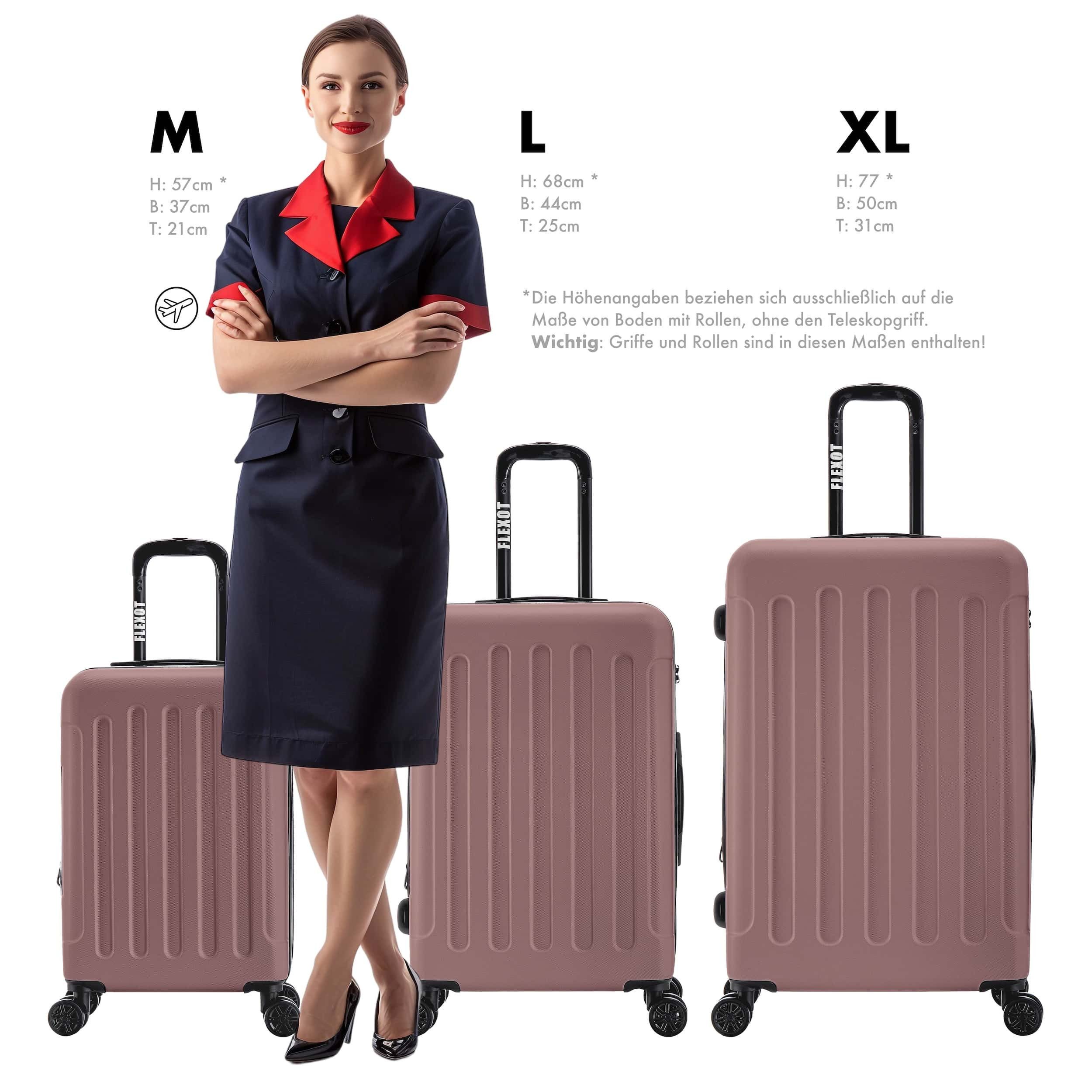 Flexot Hartschalen-Trolley F-3045 (Gr. M, L, XL) – Kofferset – ABS-Hartschale, 4 Rollen, Robuster und moderner Koffer mit vier 360° Rollen und Zahlenschloss – Bild 2 von 5