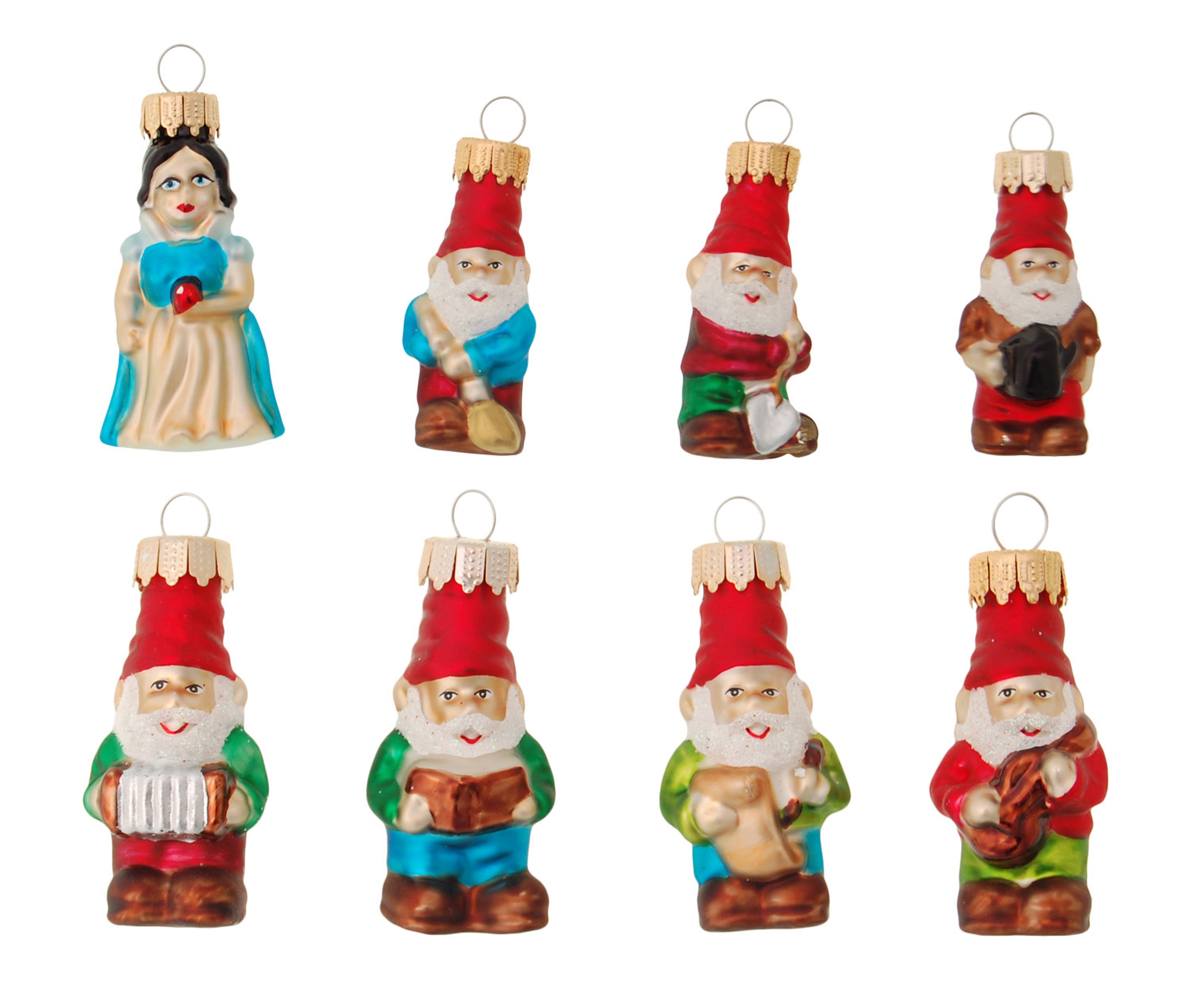 Krebs Glas Lauscha Märchenfiguren, 7cm Mini Multicolor und die Zwerge 7 Christbaumschmuck Schneewittchen