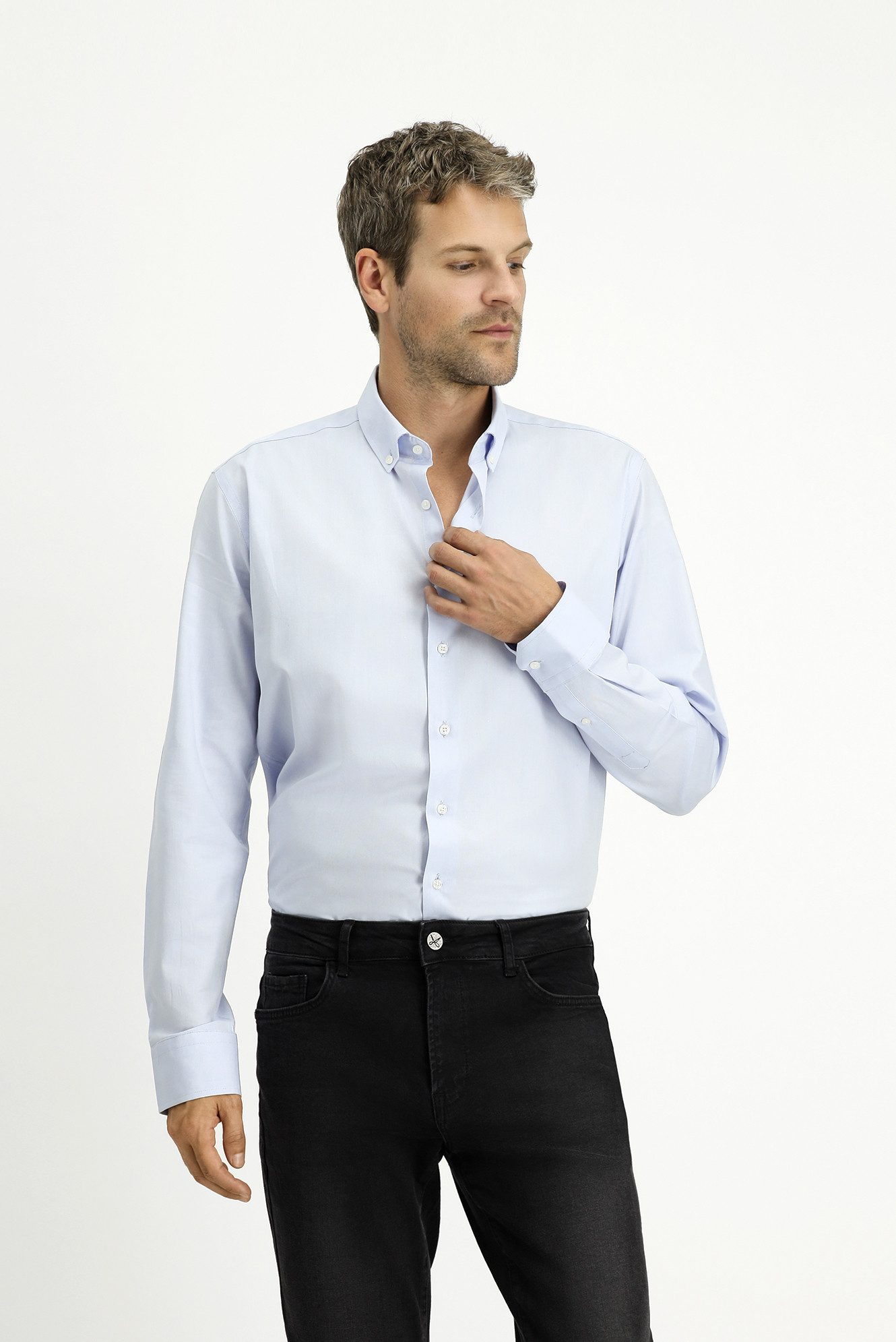 Businesshemd Slim Fit Langärmeliges Baumwolle Oxford-Hemd