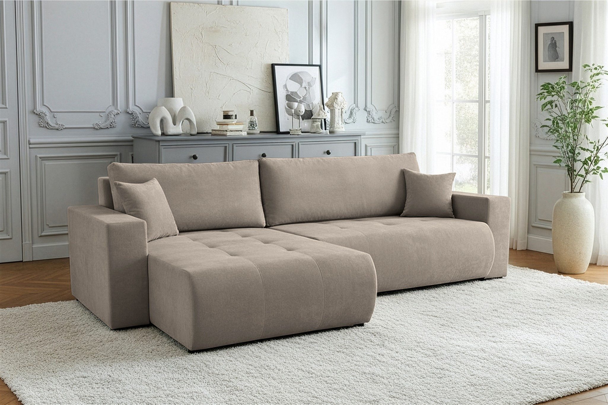 Fun Möbel Ecksofa Schlafsofa ARMARI mit Ottomane in Stoff Wind+, Rundumbezug, mit Bettkasten