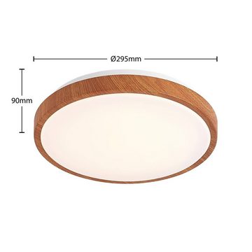 Lindby LED Deckenleuchte Mynte, LED-Leuchtmittel fest verbaut, warmweiß, Modern, Eisen, Aluminium, Kunststoff, holz hell, weiß, 1 flammig