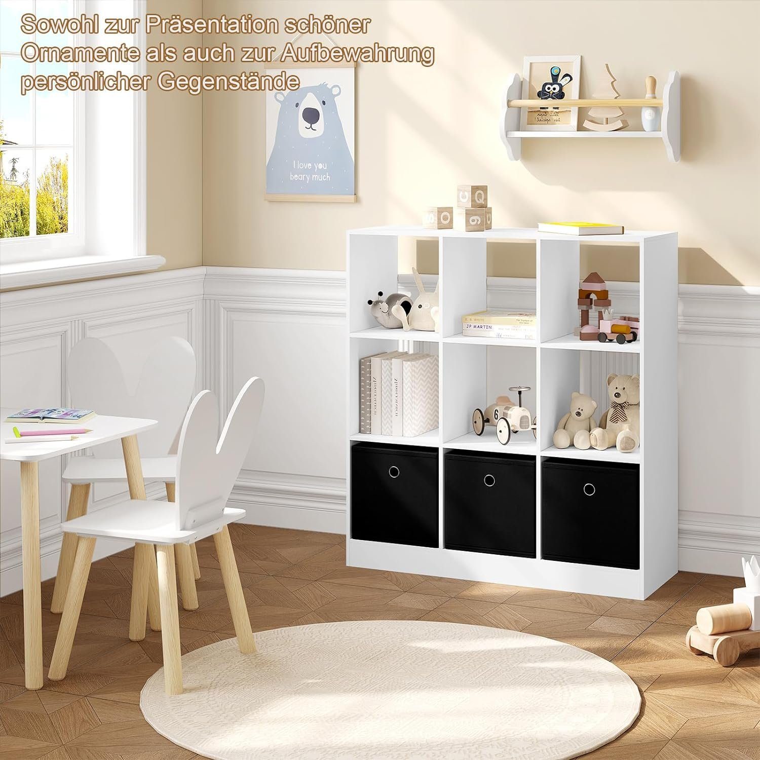 Woltu Bücherregal, mit 9 Fächern, Raumteiler 3 Schubladen aus Vliesstoff günstig online kaufen