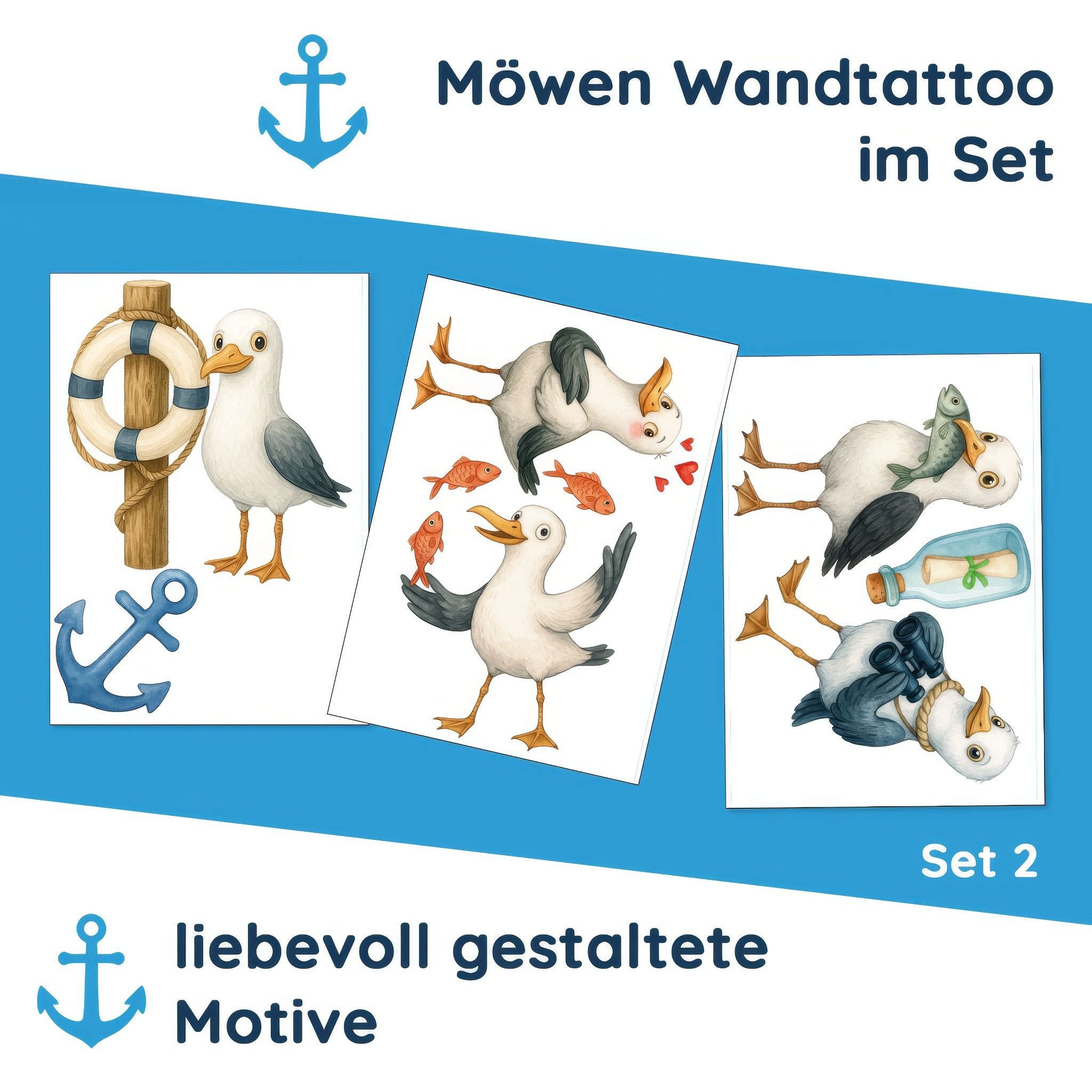 Sunnywall Wandtattoo Aufkleber Maritim Möwen - maritime Wanddeko für Kinderzimmer, selbstklebend, konturgeschnitten, rückstandslos entfernbar – Bild 4 von 5
