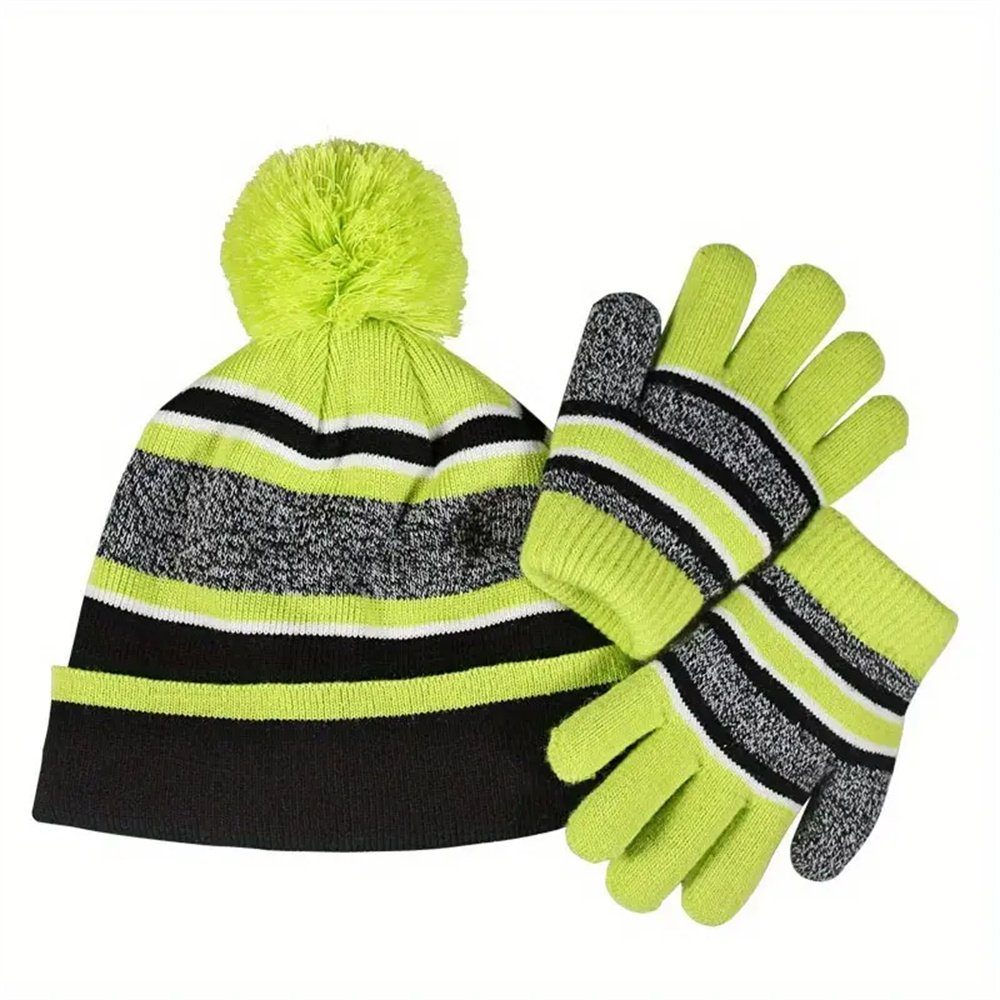 TUABUR Skihandschuhe Kinder Winter-Set: Mütze & Handschuhe, wärmendes Fleece Grün | Sporthandschuhe