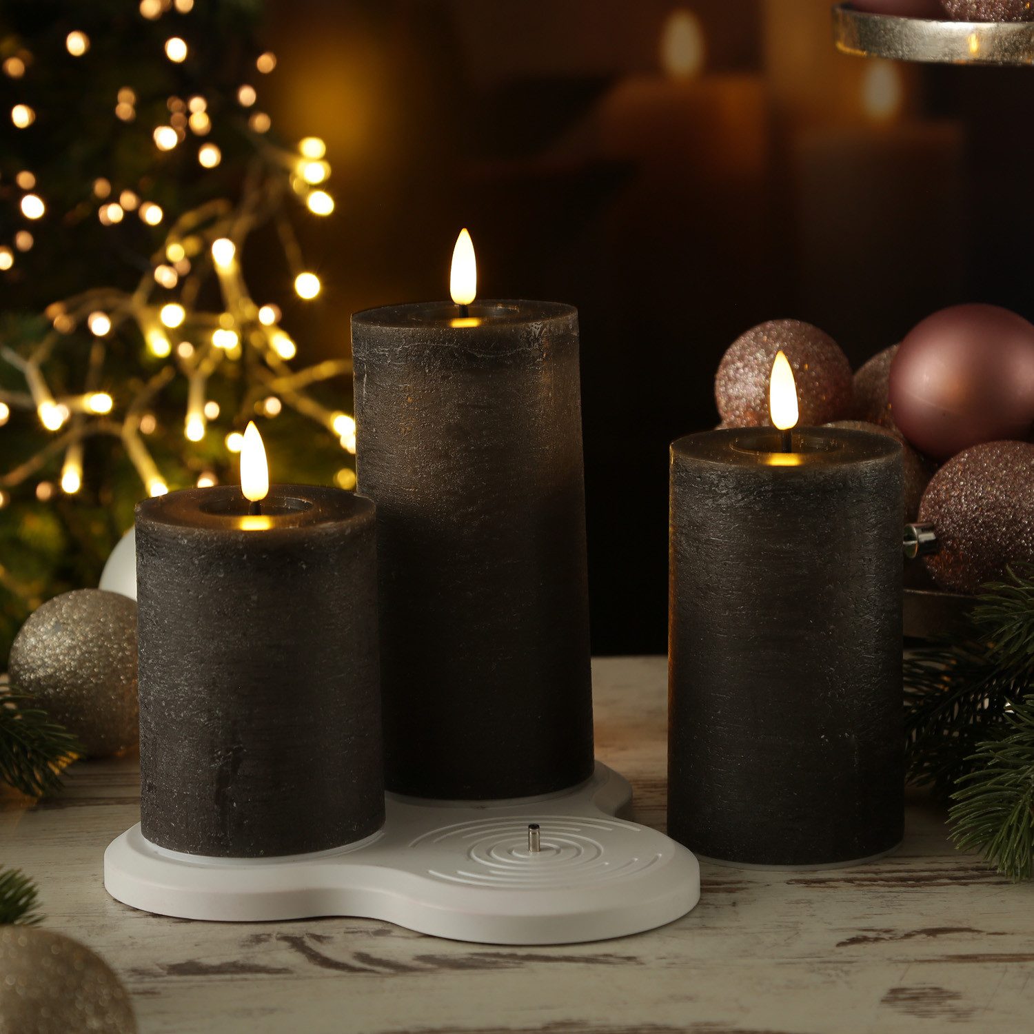 MARELIDA LED-Kerze LED Kerzenset LISA Rustik Optik Echtwachs wiederaufladba günstig online kaufen