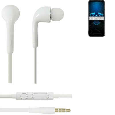 K-S-Trade In-Ear-Kopfhörer (Kopfhörer Headset kompatibel mit Asus ROG Phone 5 Pro mit Mikrofon u Lautstärkeregler weiß 3,5mm Klinke Kabel Headphones Ohrstöpsel Ohrstecker stereo)