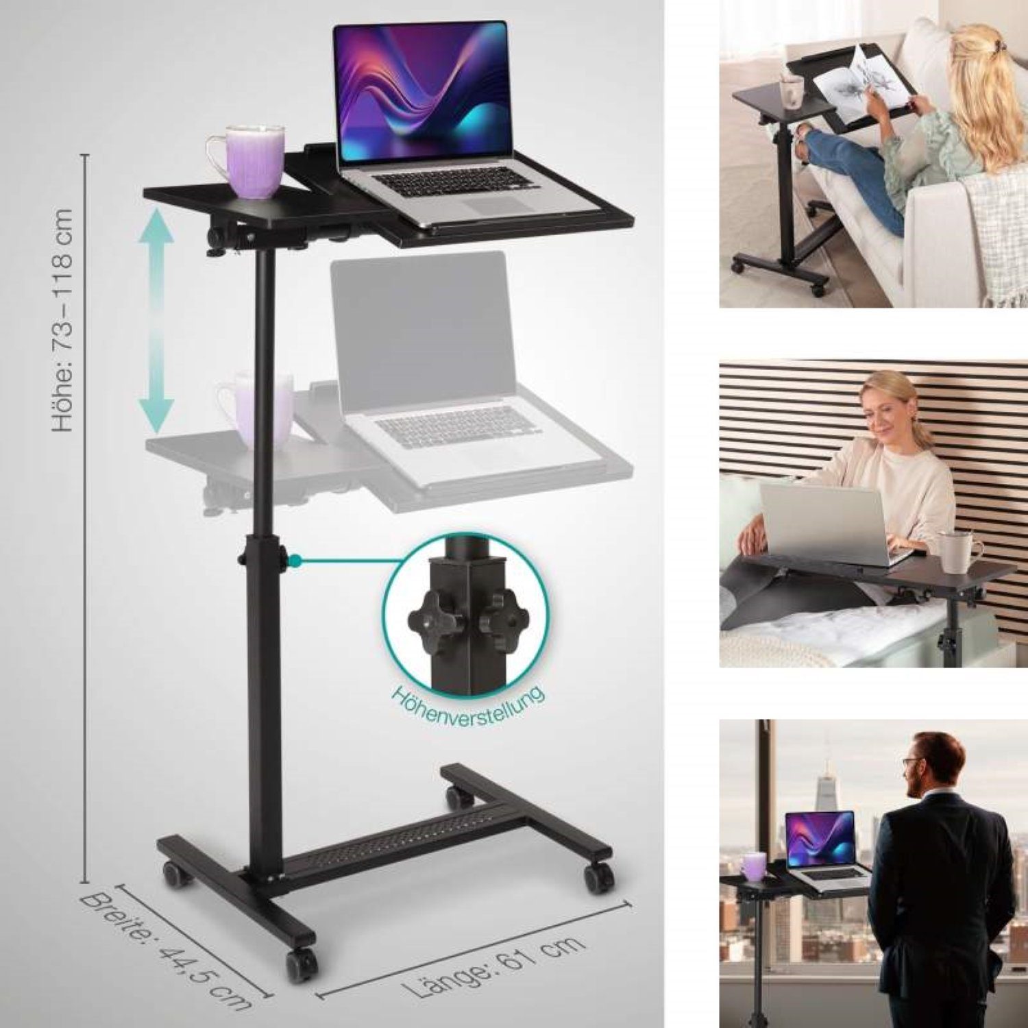 ELONEO Beistelltisch höhenverstellbar & breitenverstellbar mit Rollen & Fes günstig online kaufen