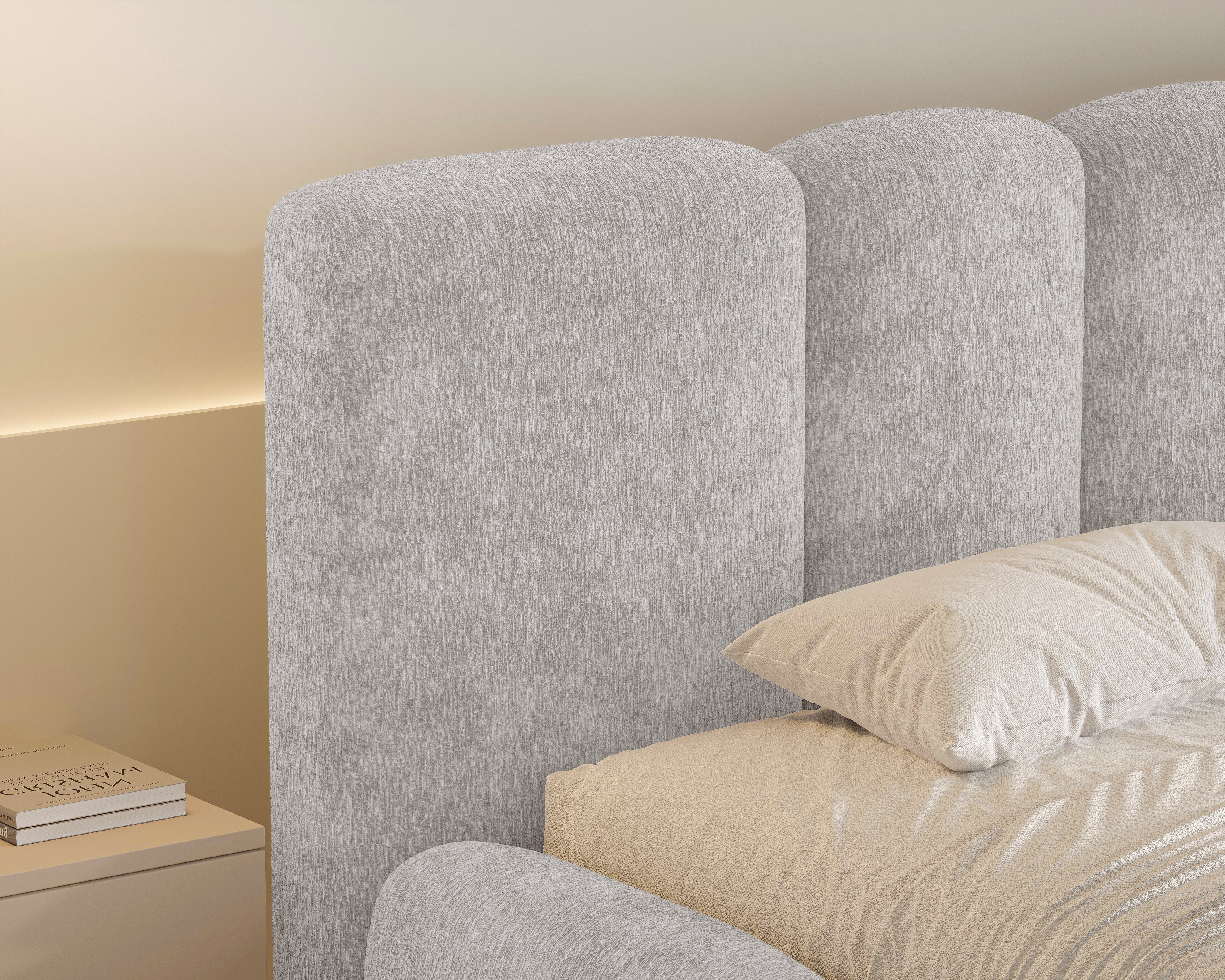 MOEBLO Polsterbett 26 Wolke (mit Stauraum und Metallrahmen und Lattenrost Wolkenbett aus Chenille Strukturstoff - 160 x 200), - (BxHxT): 168/188/208 x 100 x 230 – Bild 3 von 5