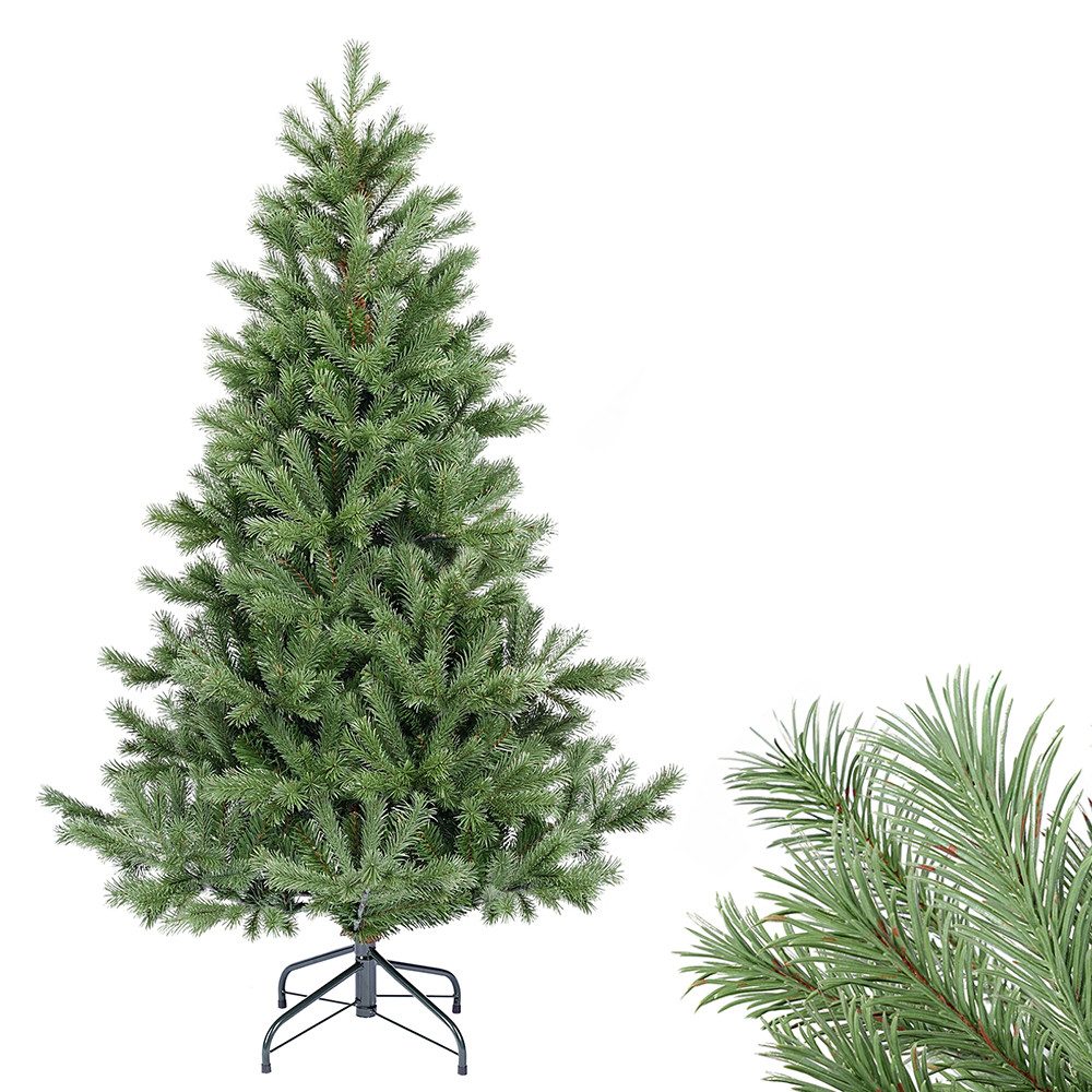 Salcar Künstlicher Weihnachtsbaum Künstlicher Alpenfichten-Weihnachtsbaum mit naturgetreuen Nadeln, Fichte, 150 cm Weihnachtsbaum, 824 Zweige (616 PE + 208 PVC), ca. 75 % PE