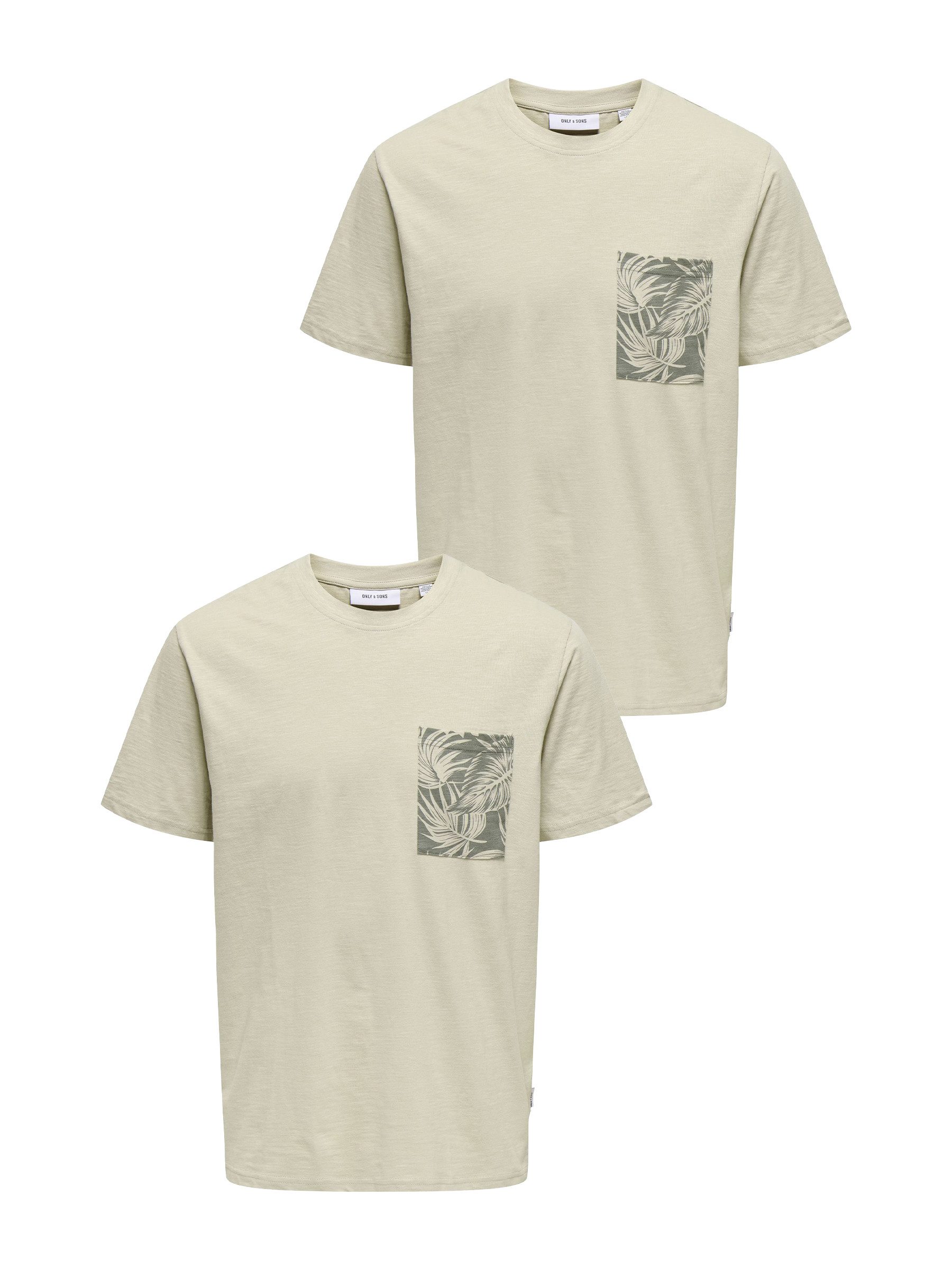 T-Shirt 2er-SET Jersey mit Brust-Tasche Tropical Print