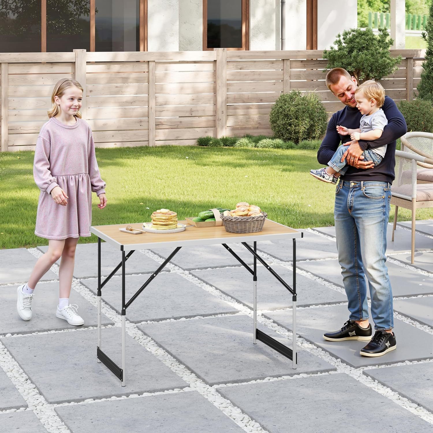 Woltu Campingtisch (1-St), Klapptisch höhenverstellbar, Aluminium Stahl MDF