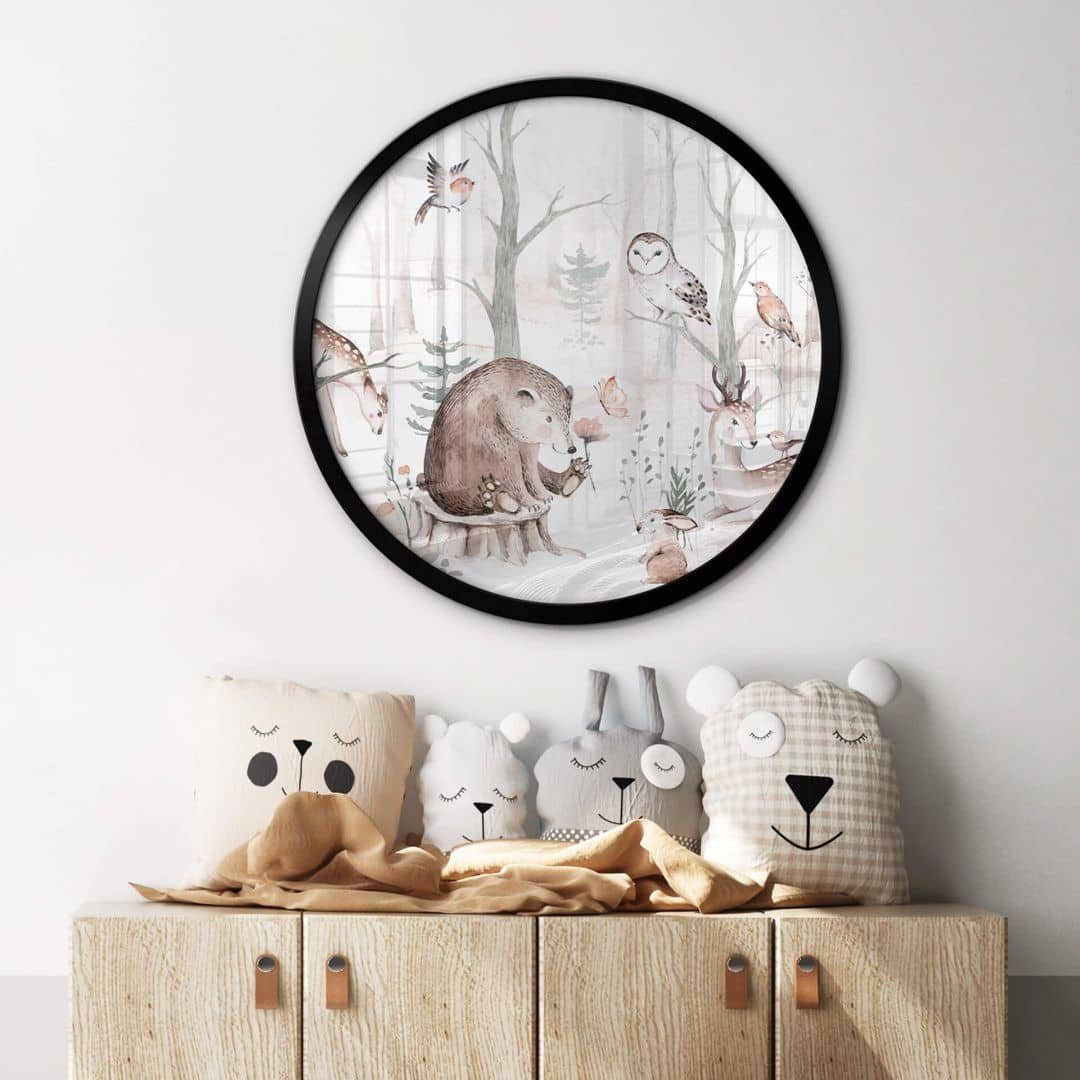 K&L Wall Art Poster Wandbild Poster Kinderzimmer Waldtiere Kvilis Bär Reh Hase im Wald, Wandposter Schlafzimmer modern