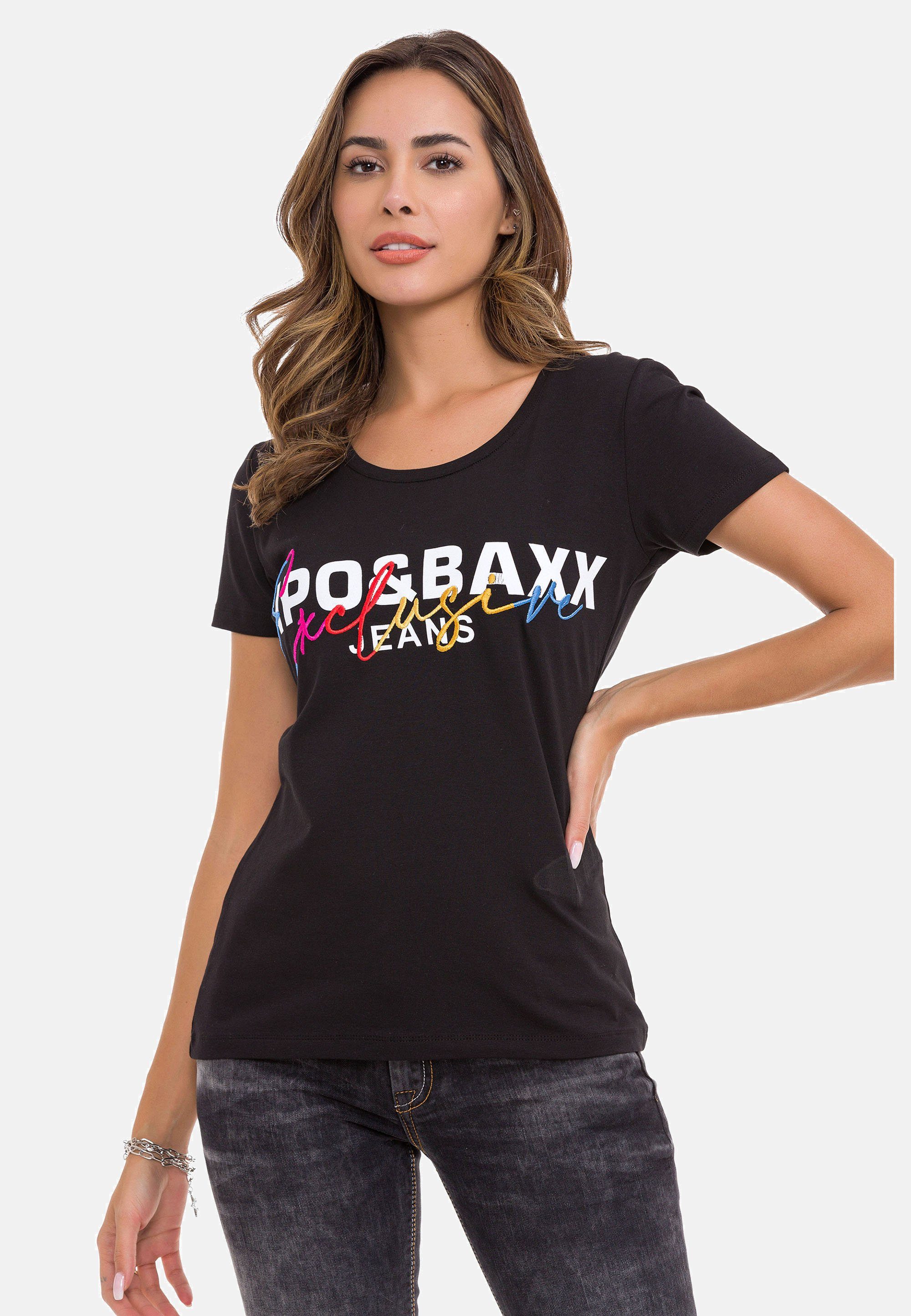 Cipo & schwarz Baxx mit bunter T-Shirt Stickerei