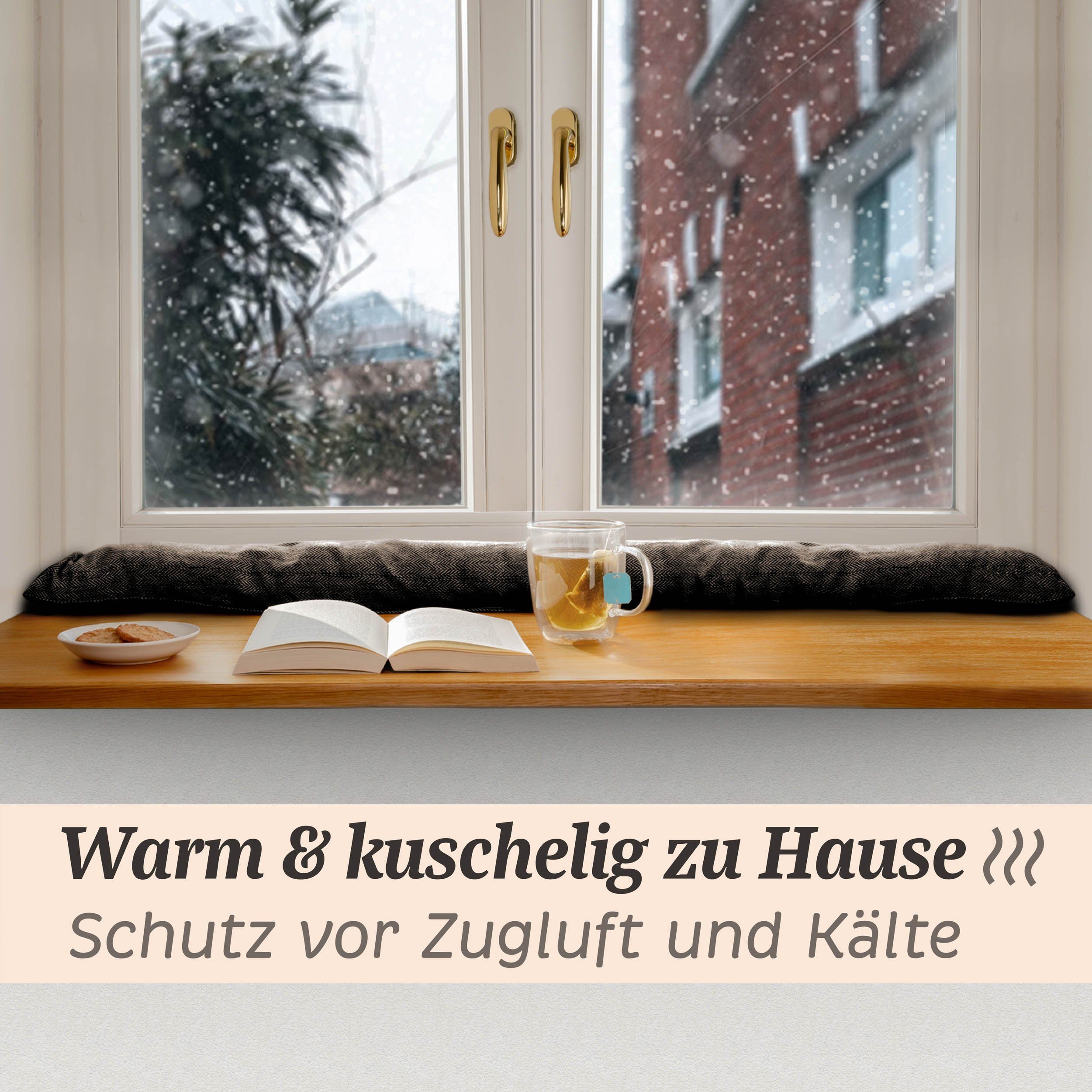 Praknu Zugluftstopper für Fenster bis 120cm - Waschbar - Energiesparend - Extra Lang, Kein Set, 1-tlg., Einzelartikel, Effektiver Kältestopp vor Zugluft unter der Tür - Wärmedämmung