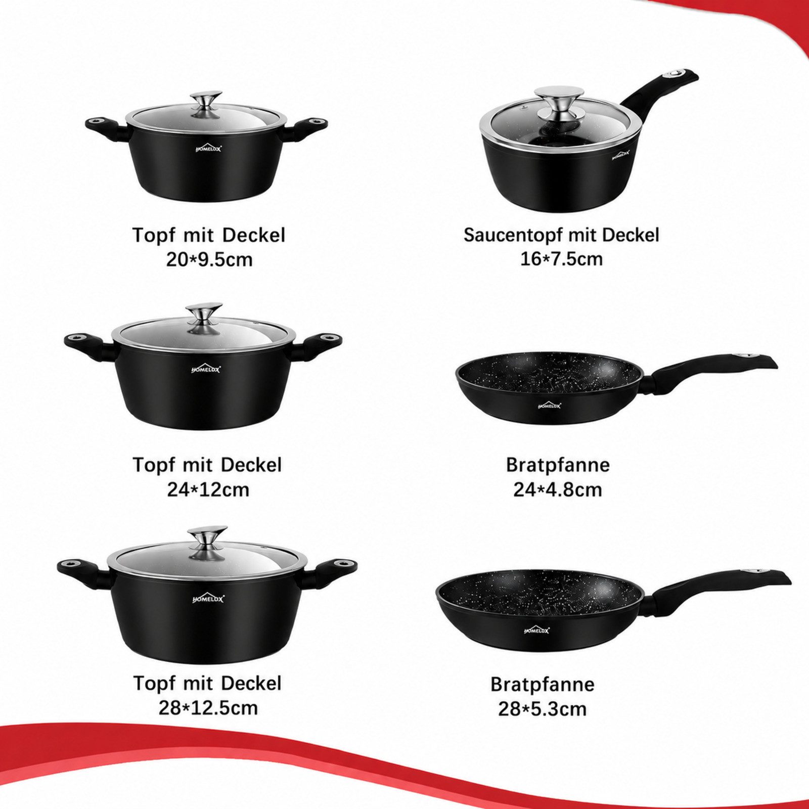 HOMELUX Topf-Set Kochgeschirr-Set, Induktions Töpfe Set, Antihaftbeschichtung, Aluminium, Edelstahl (Set, 15-tlg), Induktion