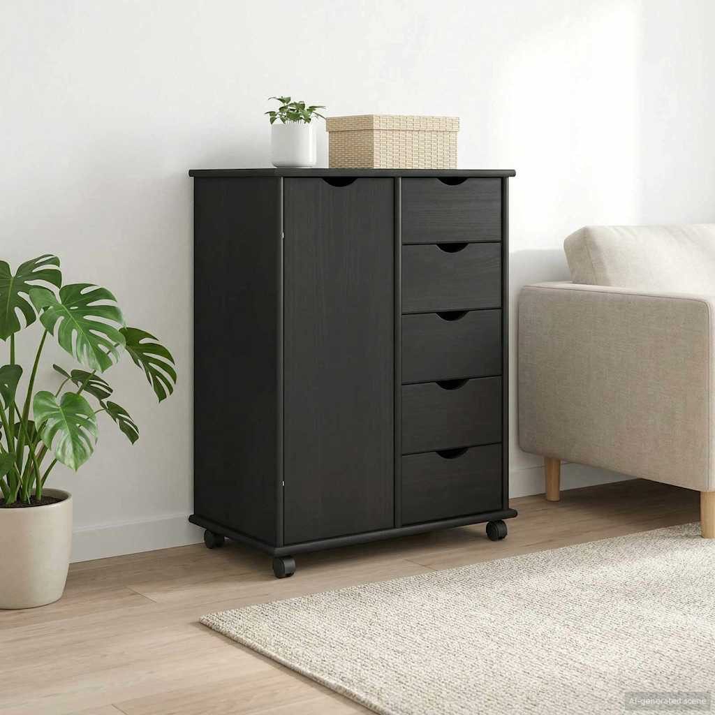 vidaXL Rollcontainer Rollschrank 63,5 x 39 x 79 cm Massivholz Kiefer Grau, (1 St)
