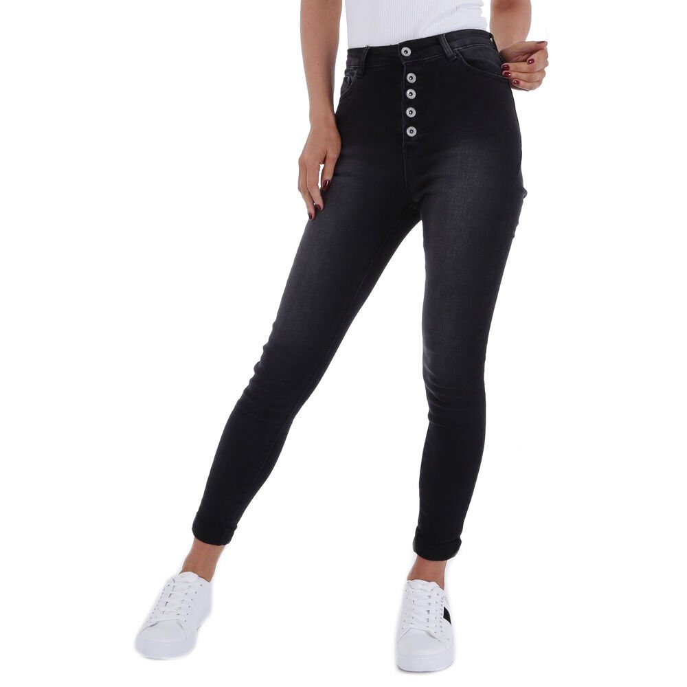 Ital-Design Skinny-fit-Jeans Damen in Stretch Skinny Schwarz Jeans
