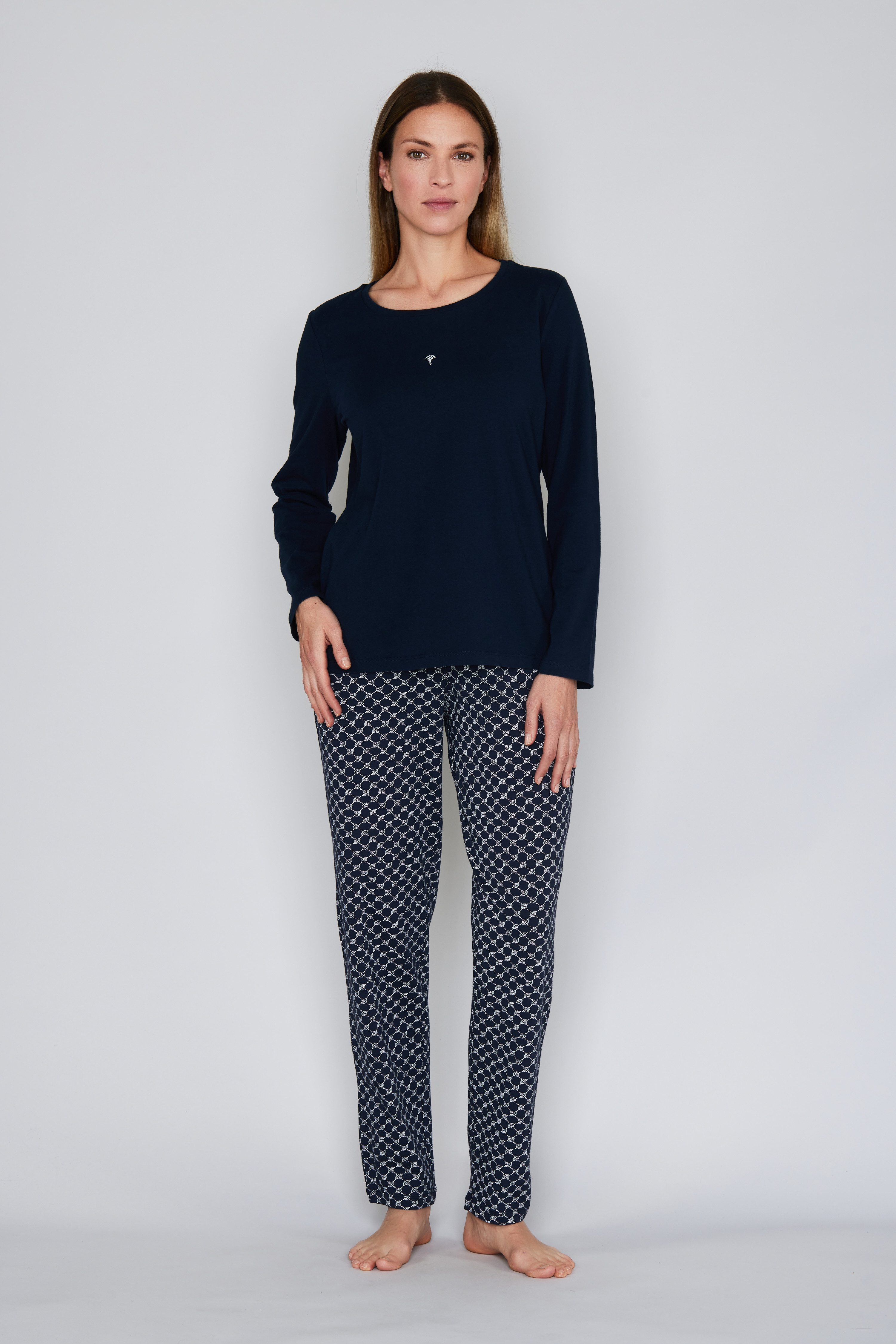 JOOP! Pyjamahose Cosy mit Tunnelzug und Bindeband, Cornflower-Allover