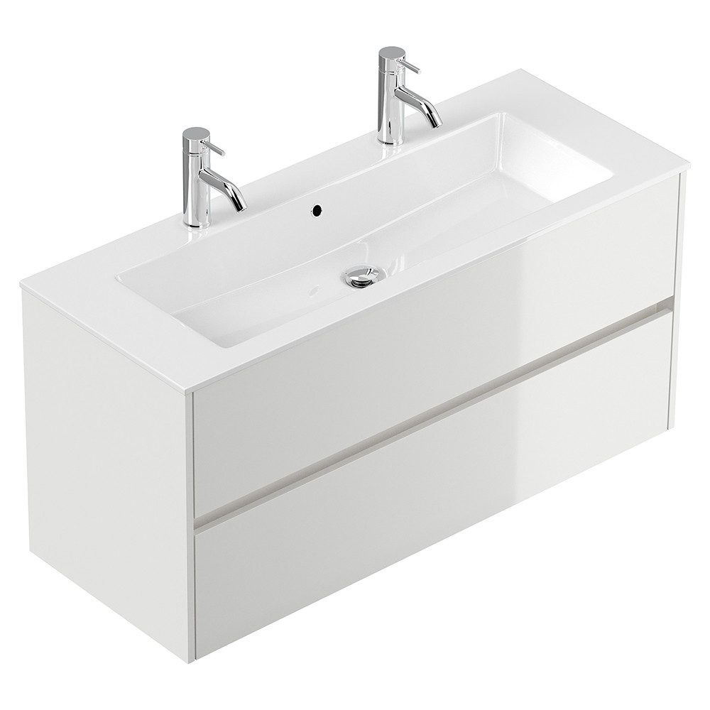 Lomadox Badmöbel-Set LIVIGNO-02, (Spar-Set, 6-St., LED-Spiegel Waschtisch Hochschrank Hängeschränke), in weiß Hochglanz mit LED-Beleuchtung