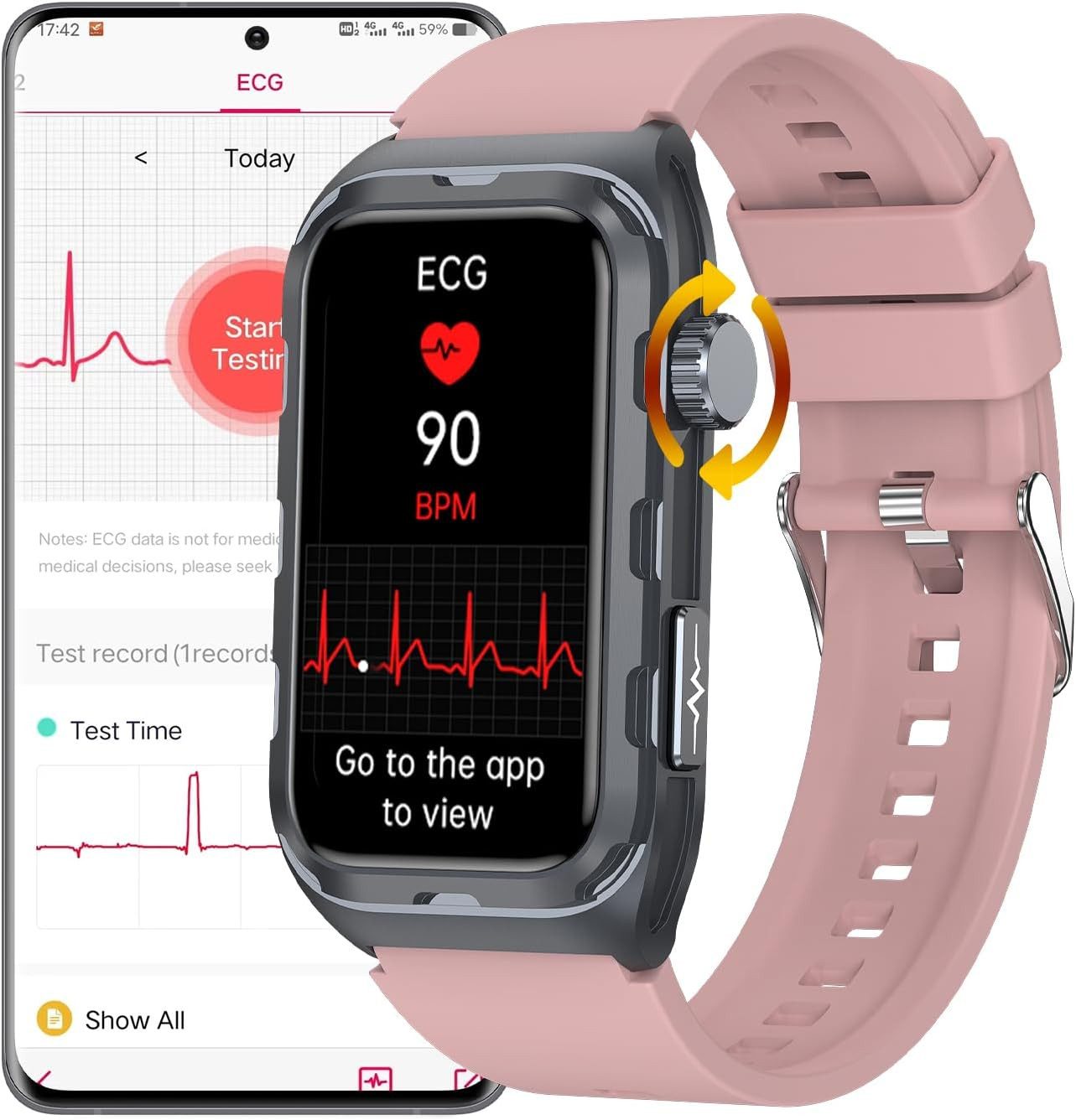 DigiKuber TK79 Smartwatch (3,9 cm, android ios), Smartwatch mit ECG, Schlaftracking, IP68 Wasserschutz