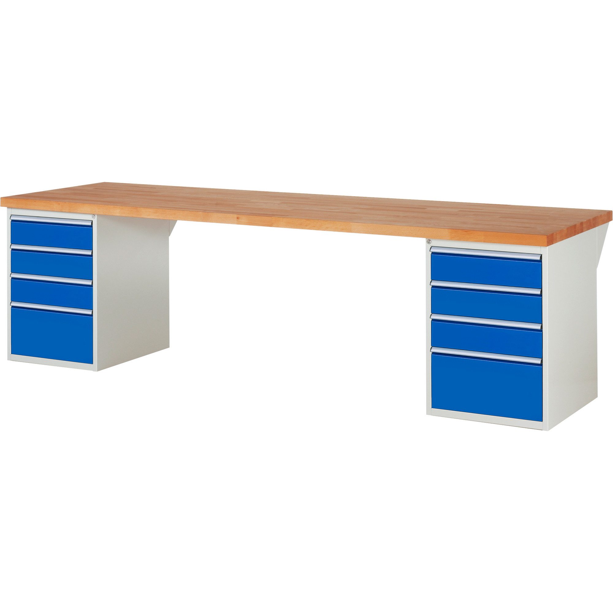 RAU Werkbank Werkbank 3000x900x890mm 8xSchublade-TA lichtgrau/enzianblau