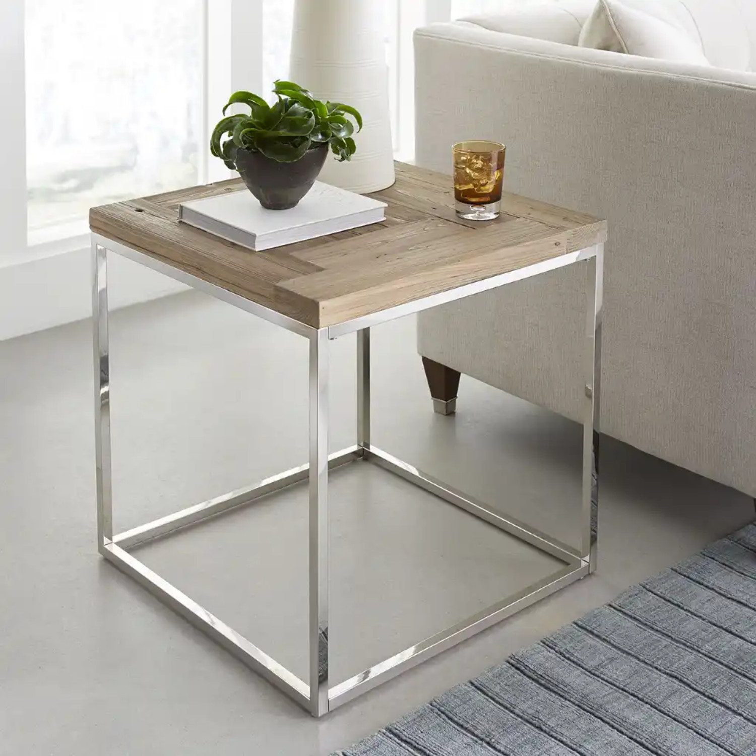 mukuhi Beistelltisch BEISTELLTISCH Ace Altholz Tanne Edelstahl 61x61 cm