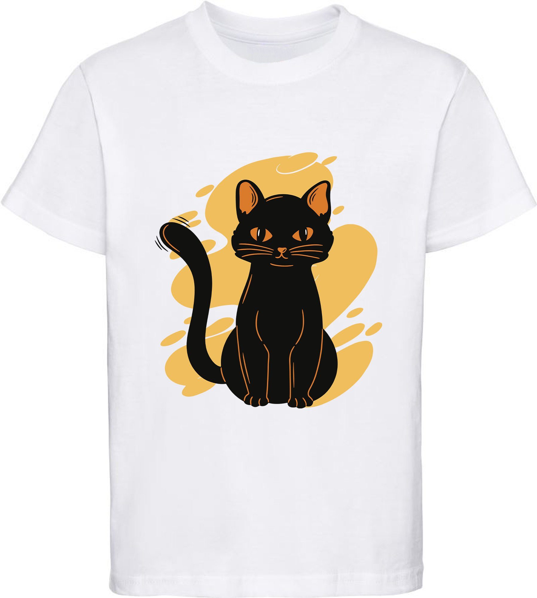 MyDesign24 Print-Shirt bedrucktes T-Shirt schwarz, Mädchen weiss rosa, Kinder Katzen schwarze rot, sitzende Aufdruck, mit Katze Baumwolle i104 weiß, 100