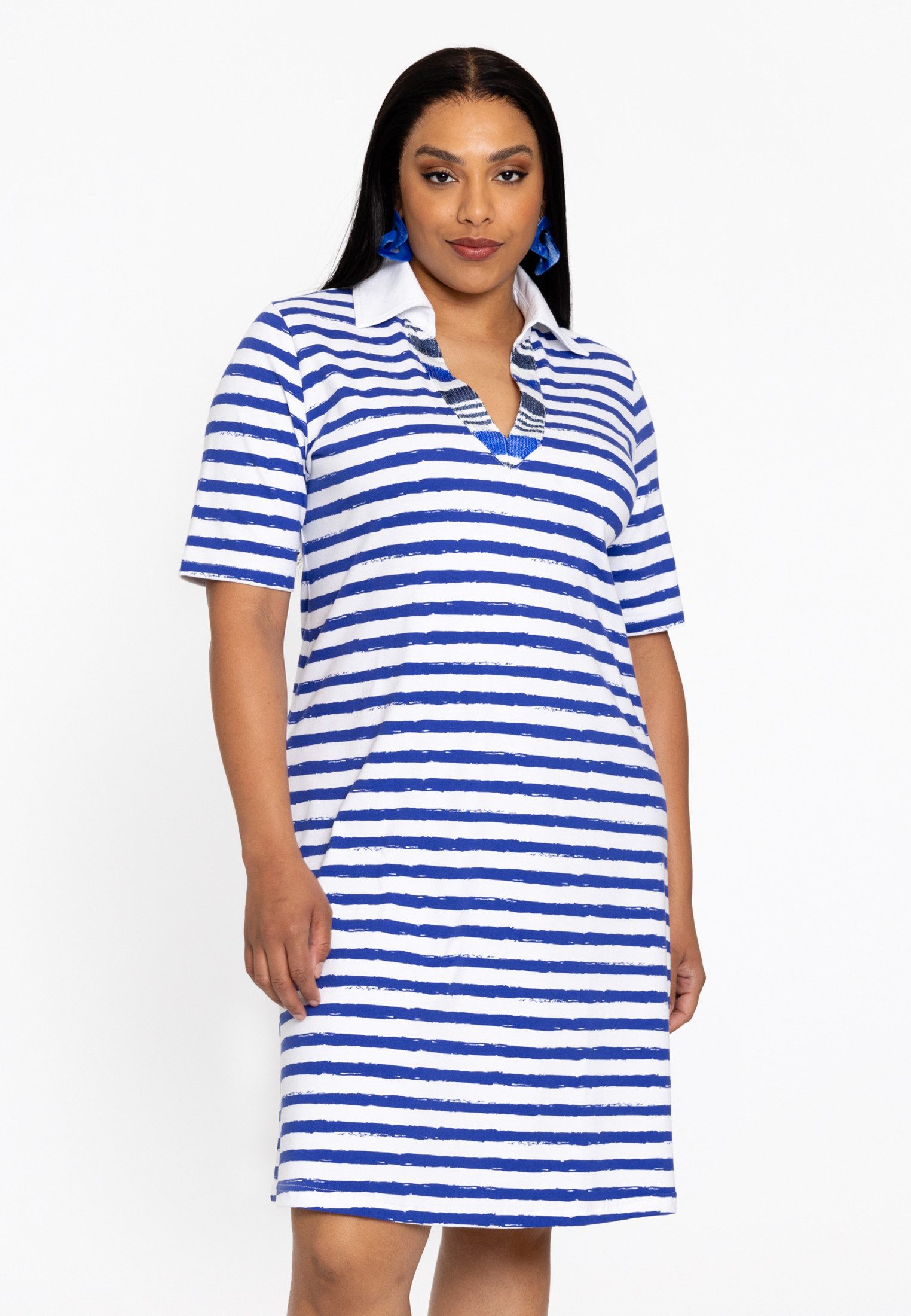 YOEK Midikleid Damen Kleid Große Größen mit Streifen