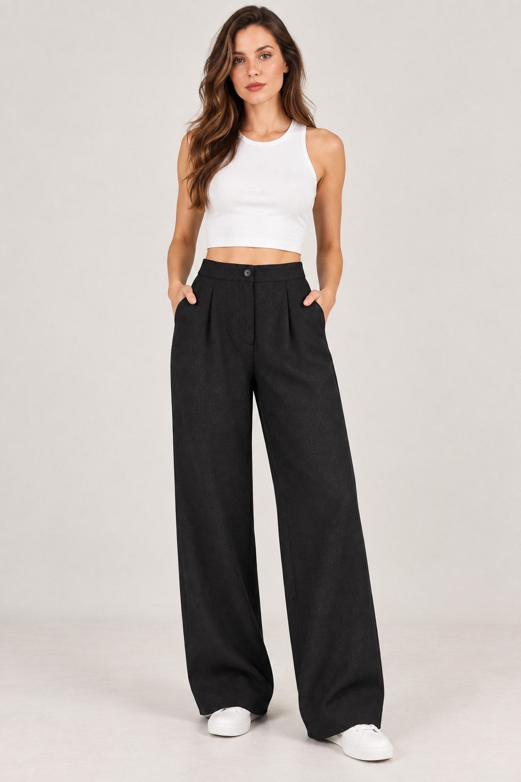 fashionshowcase Palazzohose Damen Stoffhose High Waist – elegante Bundfaltenhose mit weitem Bein vielseitig, mit Bundfalten, ideal für lange Beine