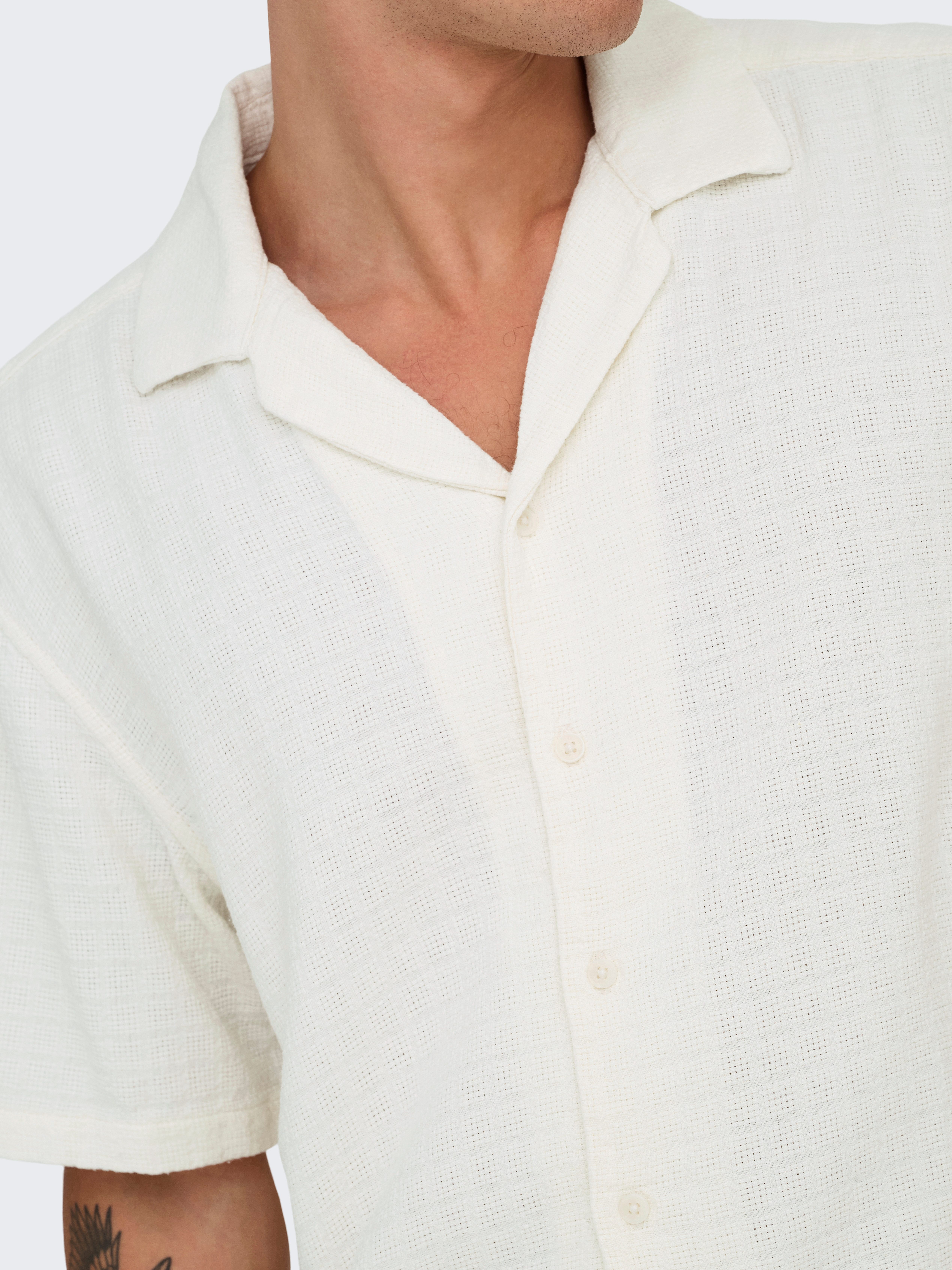 ONLY & SONS Kurzarmhemd ONSLATHAM RLXSS RESORT LINEN STRUC 0257 Viskose mit Leinen, normal geschnitten
