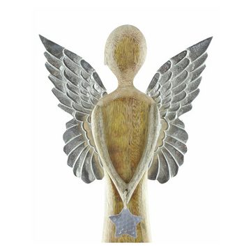 Home-trends24.de Engelfigur XXL Engel Silber Weihnachtsdeko Figur Skulptur Mangoholz Antik 62 cm