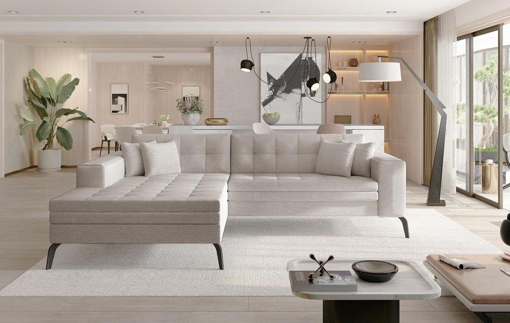 JVmoebel Ecksofa Wohnlandschaft L Form Ecksofa Couch Design Polster Textil Sofa, Made in Europe Weiß