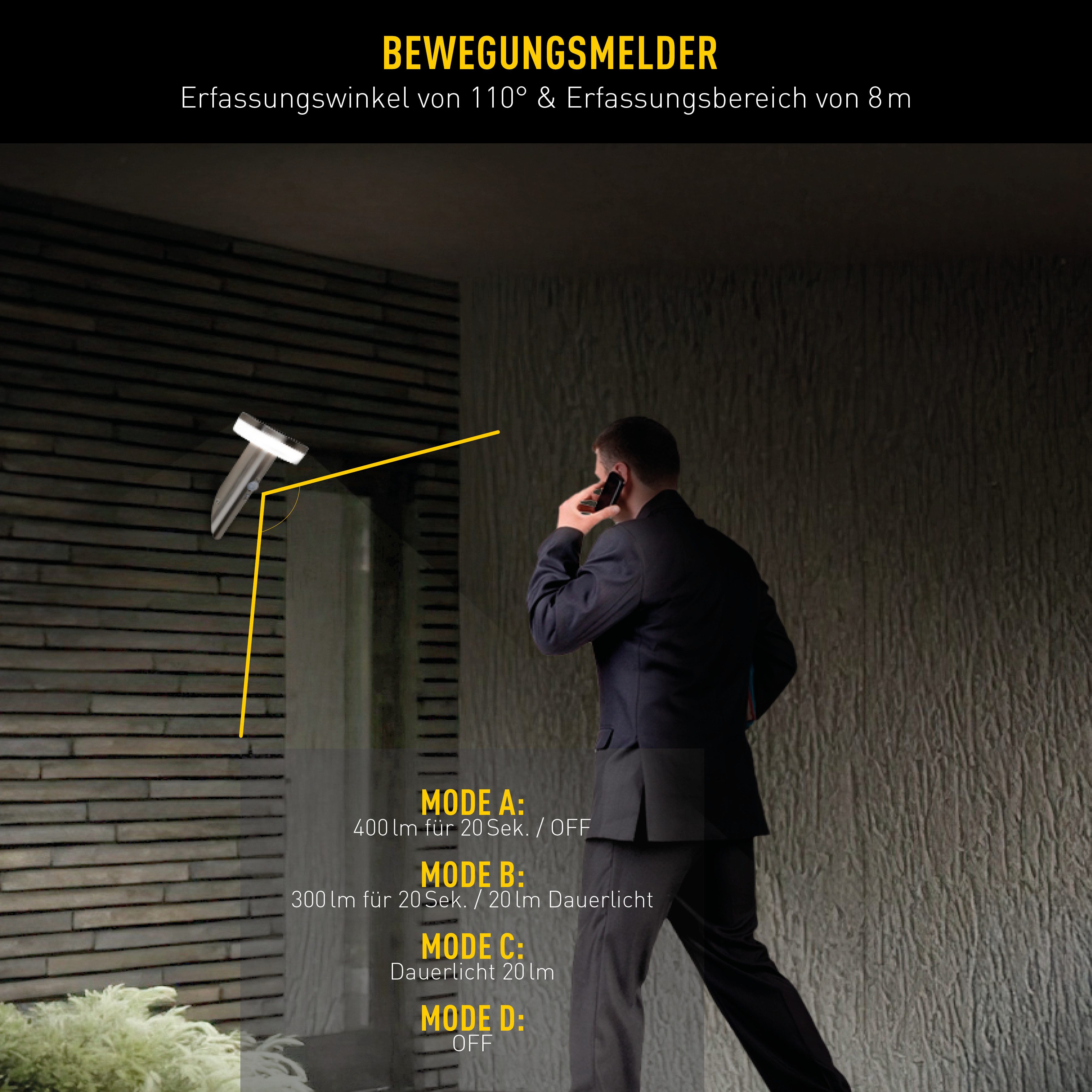 näve LED Solarleuchte Norcia, LED fest integriert, Warmweiß, inkl. Dämmerungssensor, Bewegungsmelder, Druckschalter, LED warmweiß