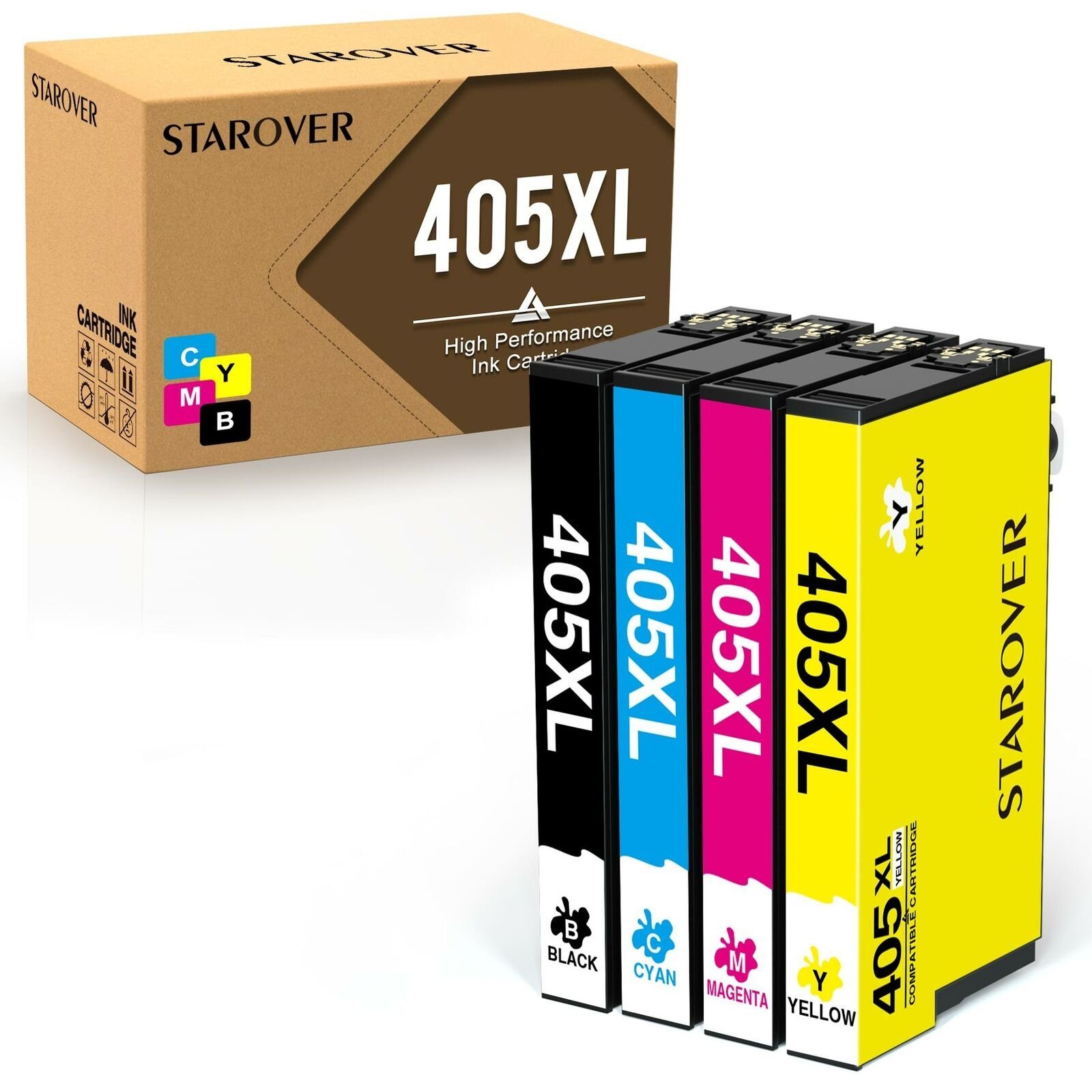 STAROVER Multipack Druckerpatronen für EPSON 405XL 405 XL Tintenpatrone (epson workforce pro WF-3820 3825 4820 4825 4830 DWF, WF-7310DTW WF-7830DTWF WF-7835DTWF WF-7840DTWF) 1x Schwarz, 1x Cyan, 1x Magenta, 1x Gelb (4er-pack)