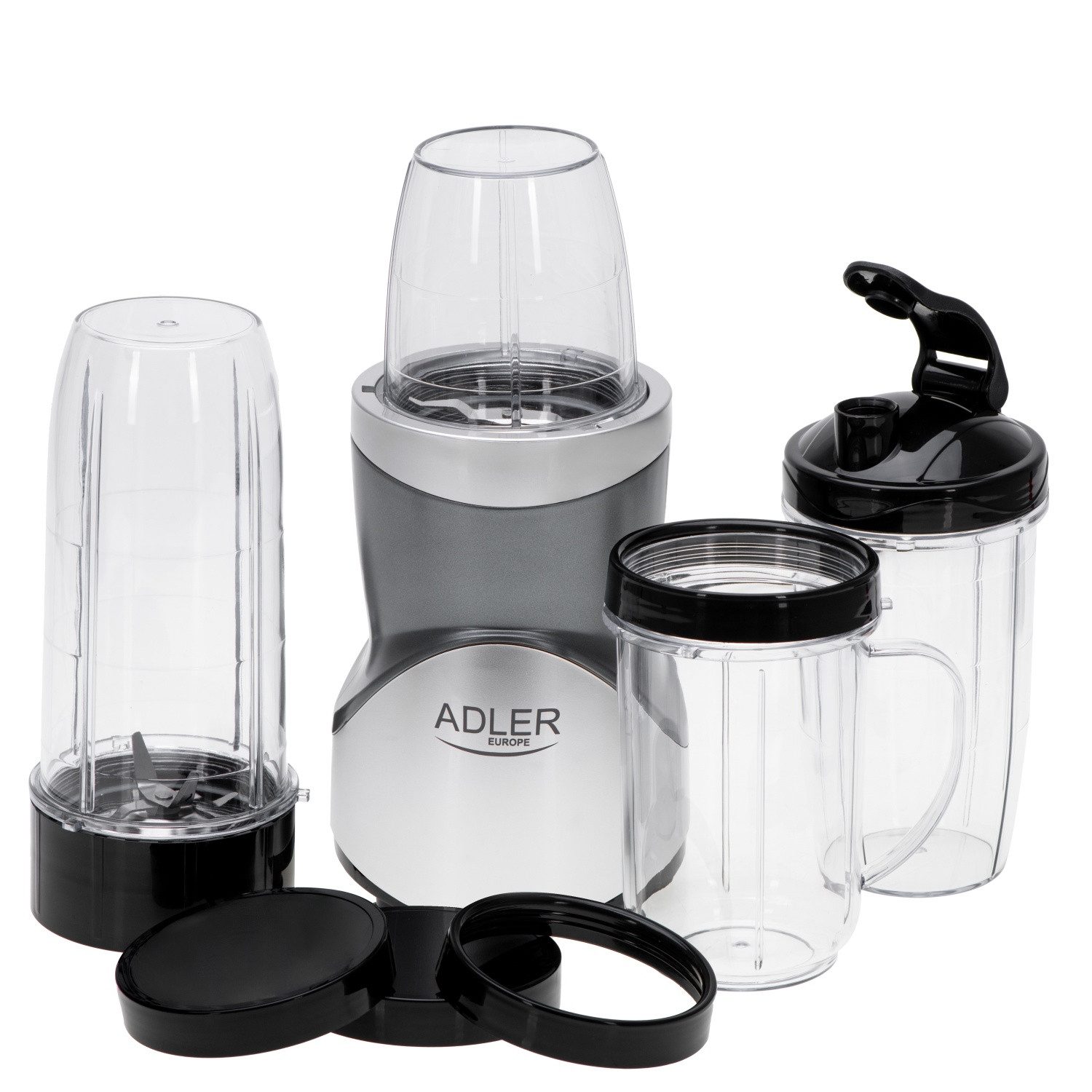 Adler Standmixer AD 4084 Smoothie-Set, 1200W Mixer mit 4 Flaschen & Edelstahlklingen, 1200 W, BPA-freies Material, rutschfeste Füße, Pulsfunktion
