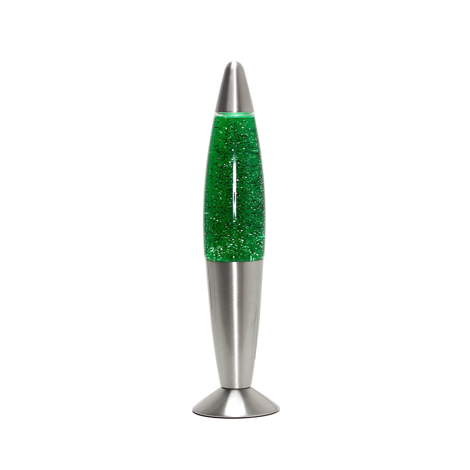 Licht-Erlebnisse Lavalampe TIMMY, Grün atmosphärisch Tischlampe Glitter dekorative Silber