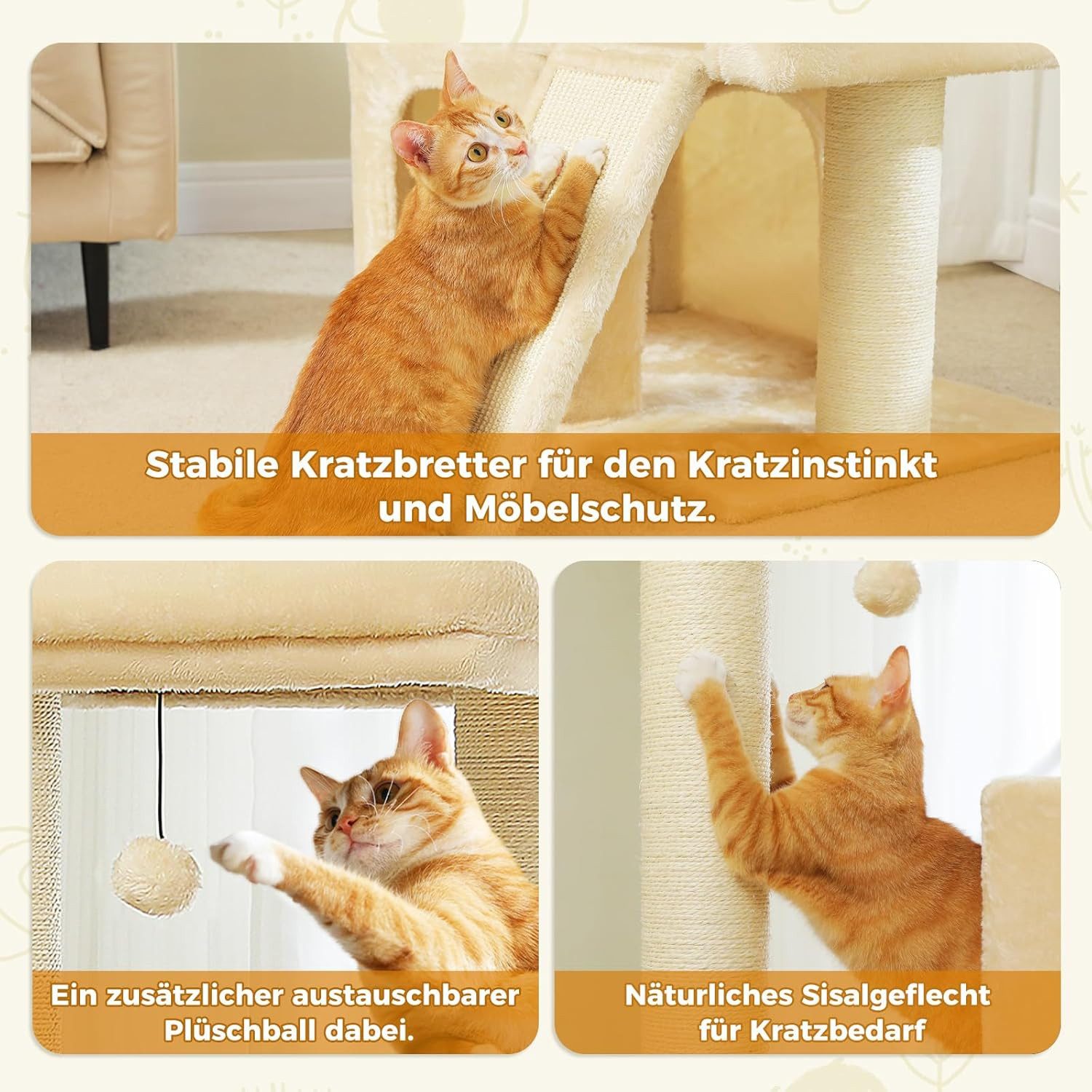 Purpurra Kratzbaum Extra-Dick Stämme XXL Stabil für Grosse Katzen, 114/170 cm