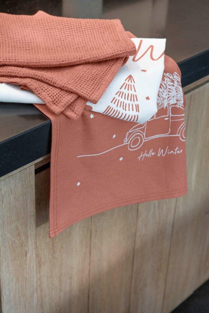 Walra Geschirrtuch Hello Baumwolle, Premium-Qualität cm, einsetzbares 100% 3x - 50x70 Terrakotta Winter Vielfältig aus Küchensatz 