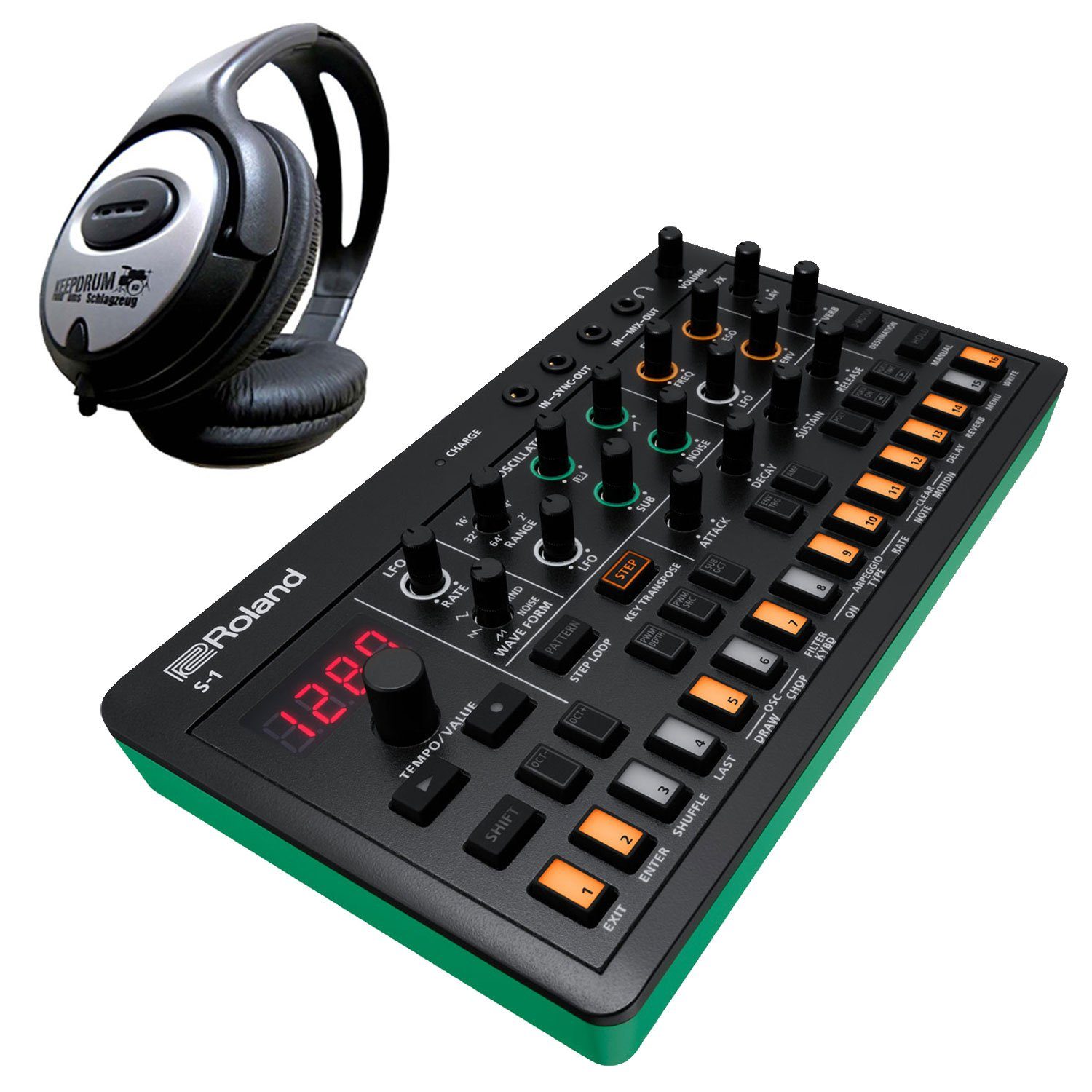 Synthesizer Roland Aira S-1 Tweak Synthesizer mit Kopfhörer