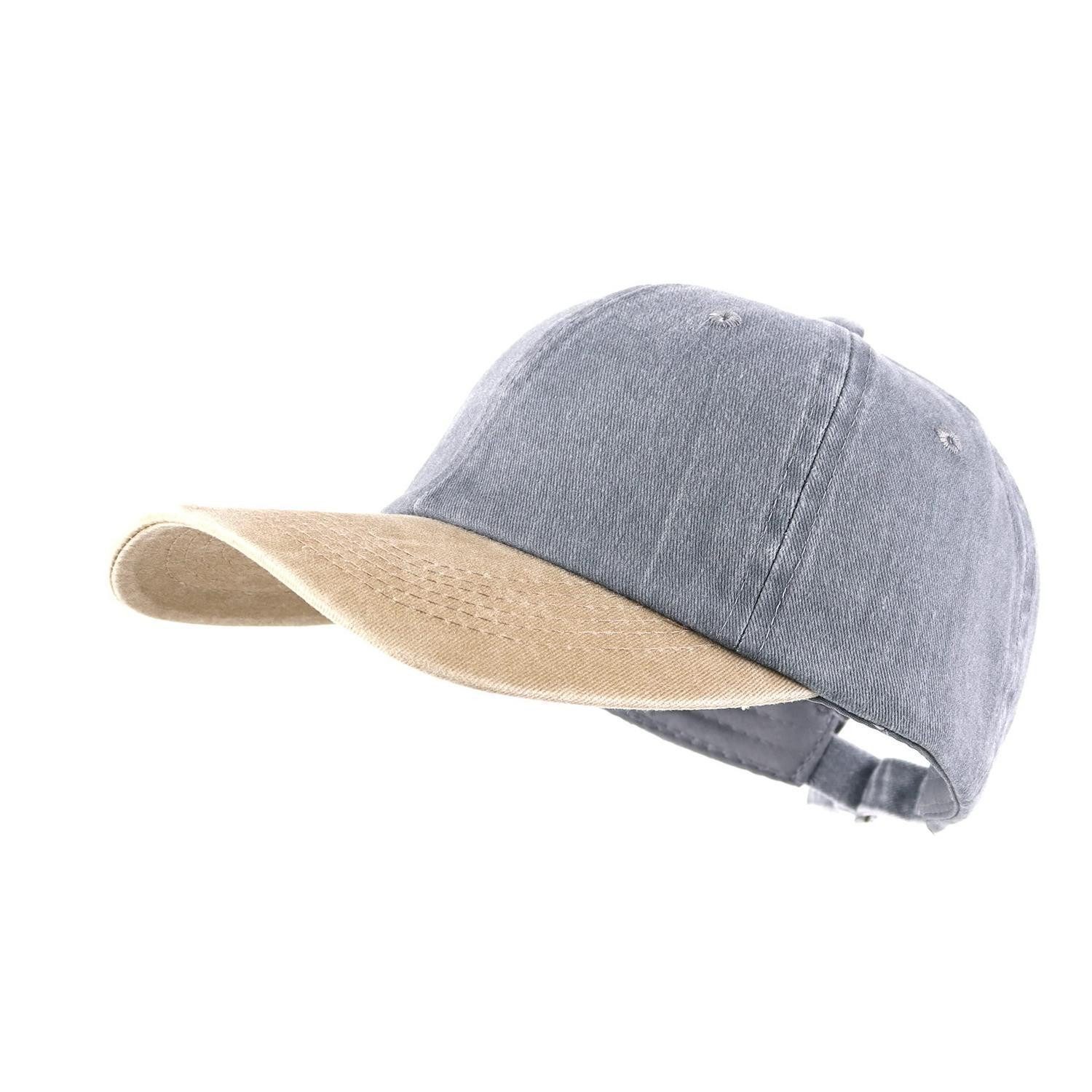 LuxusKollektion Baseball Cap Basecap Unisex 100 Cotton Washed Denim Adjustable L Graugelb gewaschen