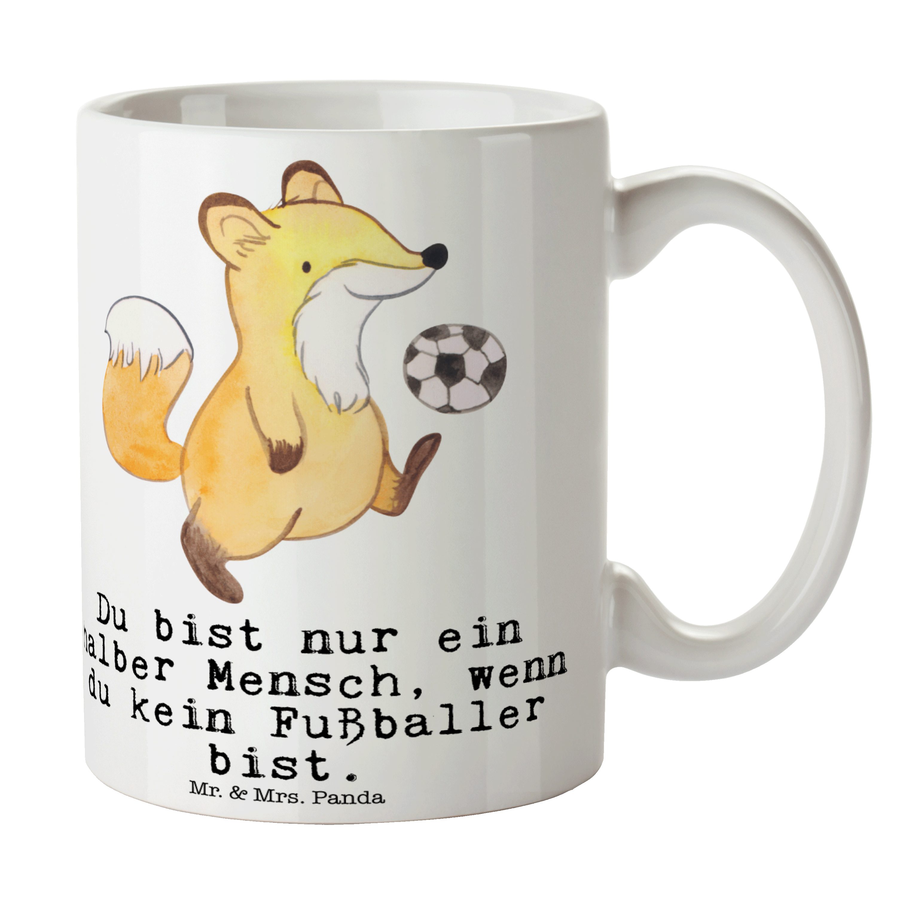 Weiß Geschenk, Glücksbringer, Herz Keramik mit Mr. Fußballspieler, Tasse & Panda Fußballer - Mrs. -