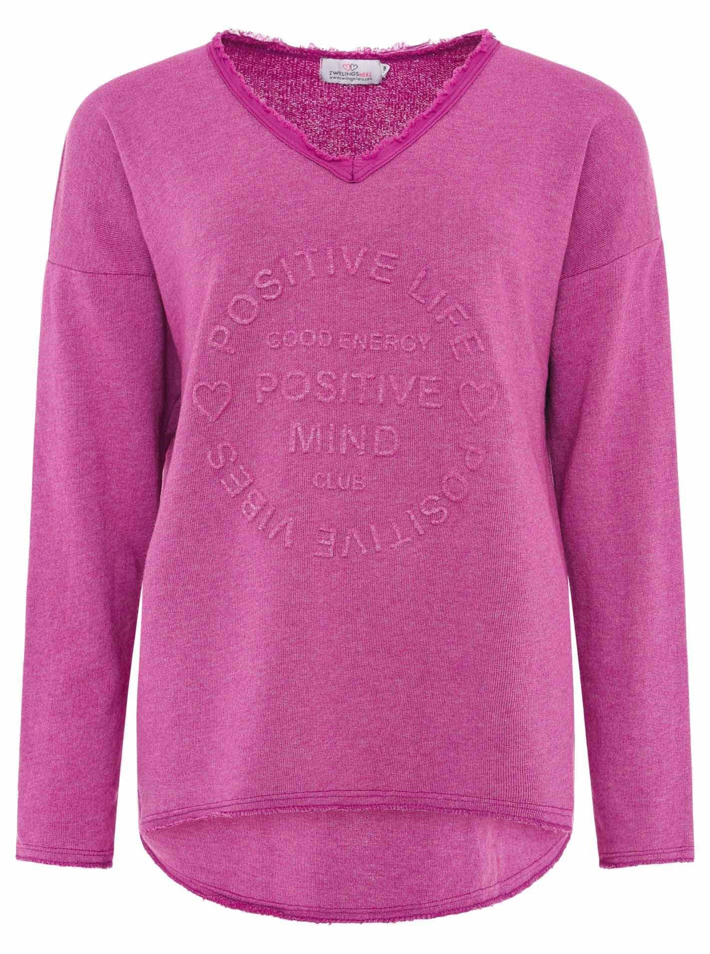 Zwillingsherz Sweatshirt "Positive Mind" ausgefranster V-Ausschnitt, Used L günstig online kaufen