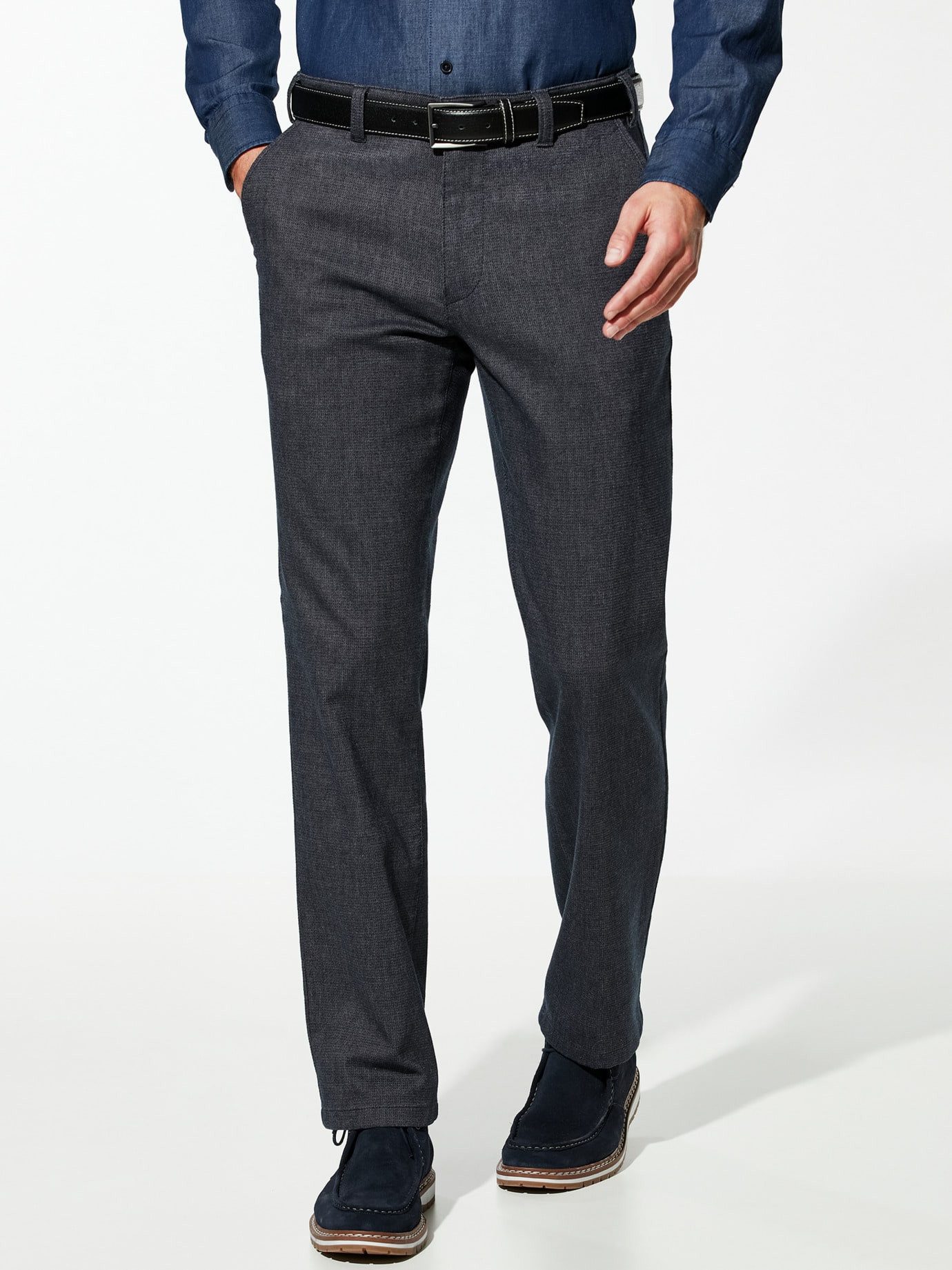 Walbusch Chinohose Herren Gürtel Chino im Wool-Look Regular Fit bügelleicht Hose mit Ledergürtel, Thermo-Effekt, Easycare, Flex-Bund, Lg.106