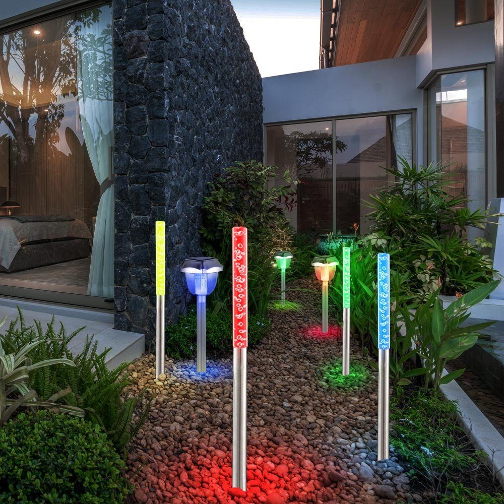etc-shop LED Solarleuchte, LED-Leuchtmittel fest verbaut, Farbwechsel, 7x LED Solar Außen Steck Lampen Rasen Erdspieß Luftblasen Leuchten