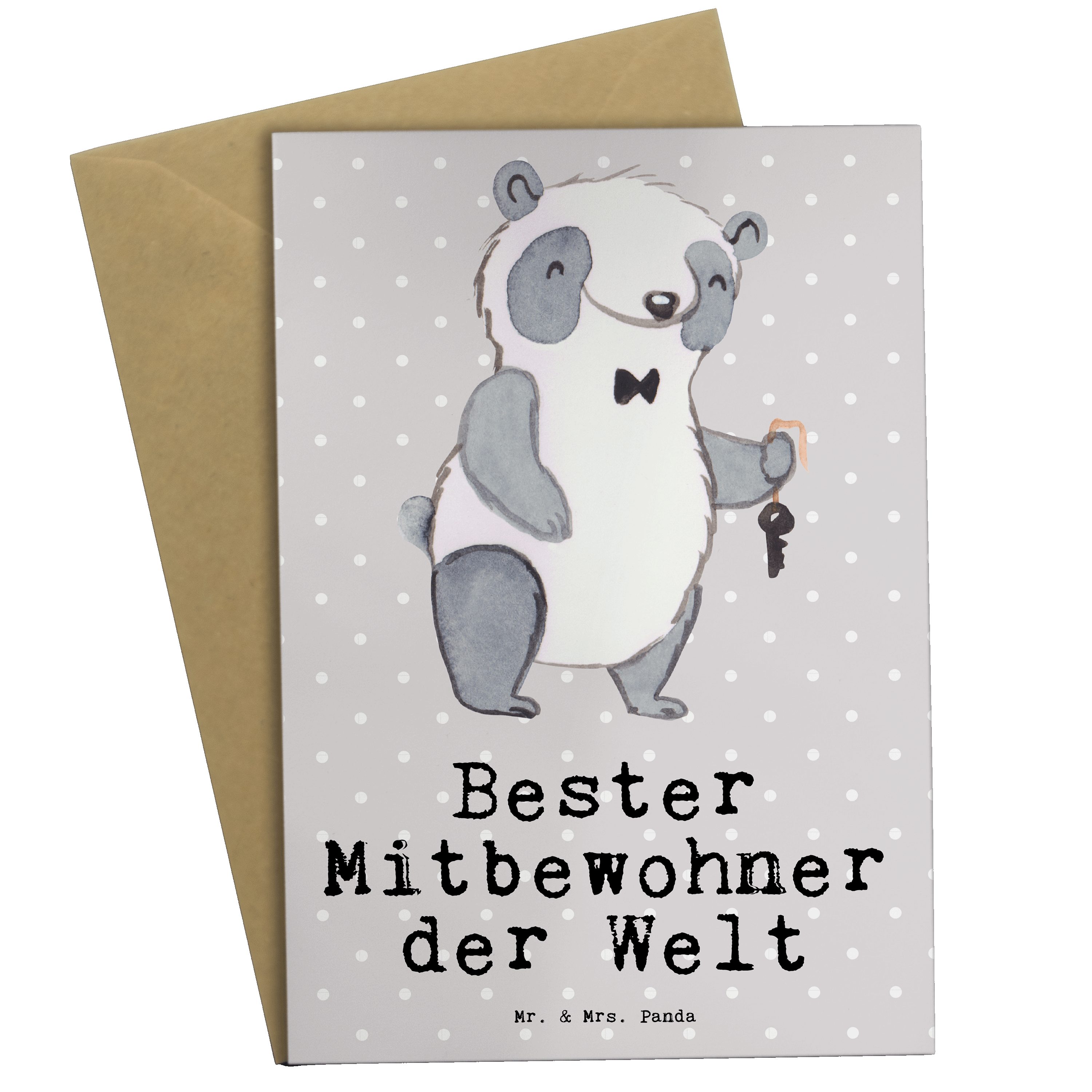 Mitbewohner - Welt - der Geschenk, Mr. Panda & Bester Mrs. Zimmerge Panda Pastell Grußkarte Grau