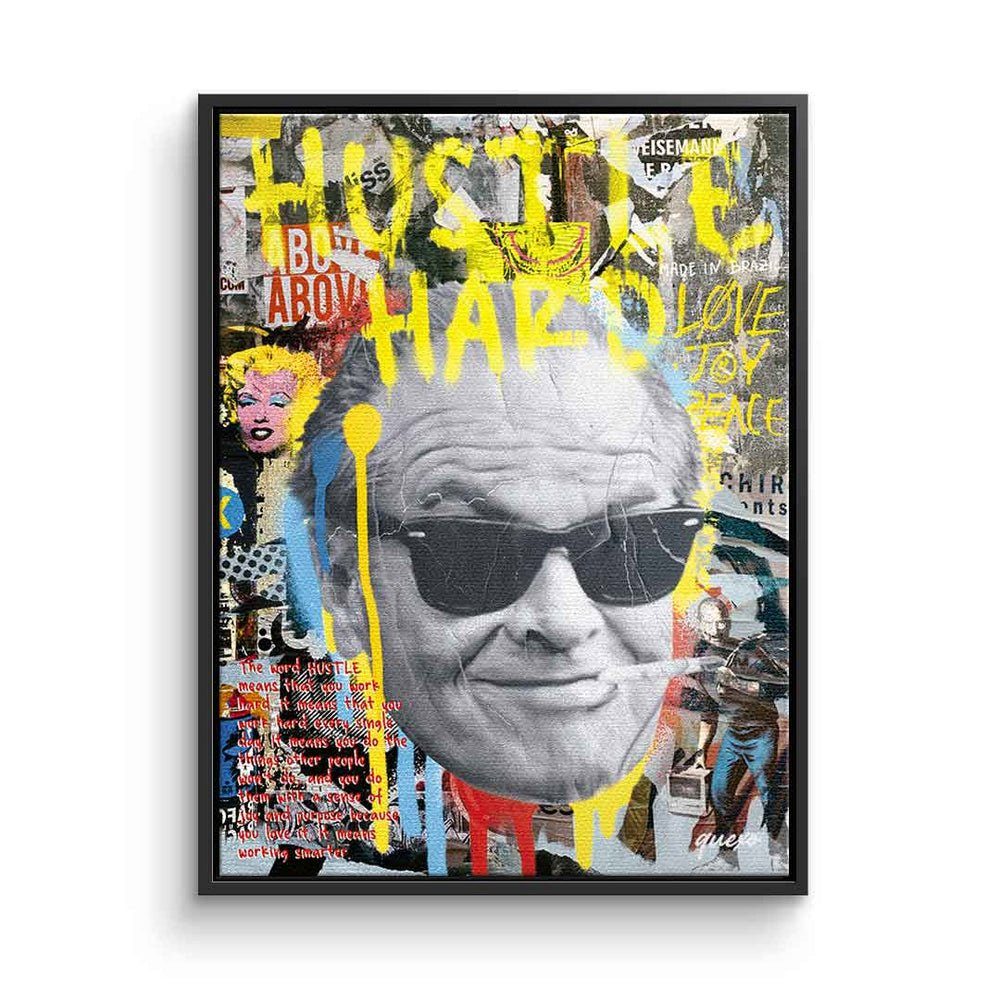 DOTCOMCANVAS® Streetart Collage Leinwandbild, Nicholson Leinwandbild Jack Pop goldener Hard Art Hustle Rahmen