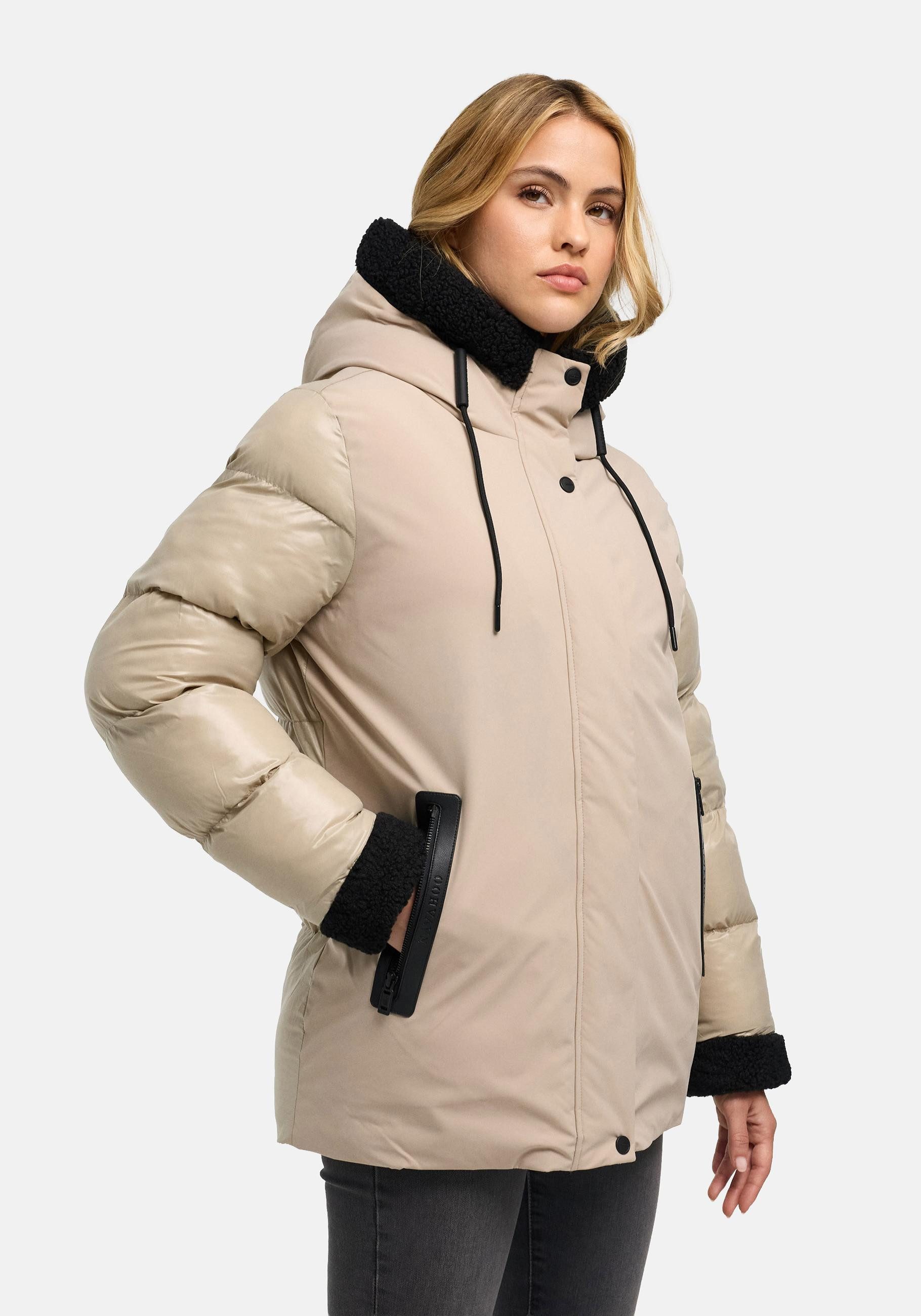 Navahoo Winterjacke Herzschmelz 14 Warme Damen Jacke mit Teddy-Kunstfell Details